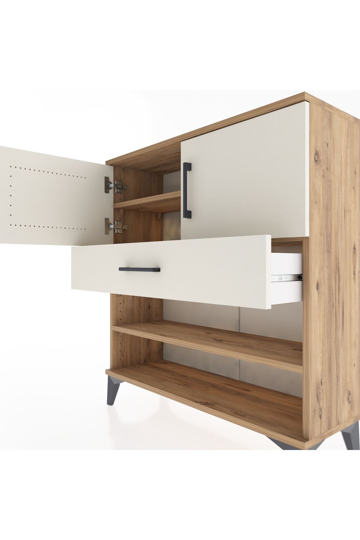 Arges Şifonyer 3 Raflı Tek Çekmeceli 2 Kapaklı 88x30x96 Çam-Aytaşı