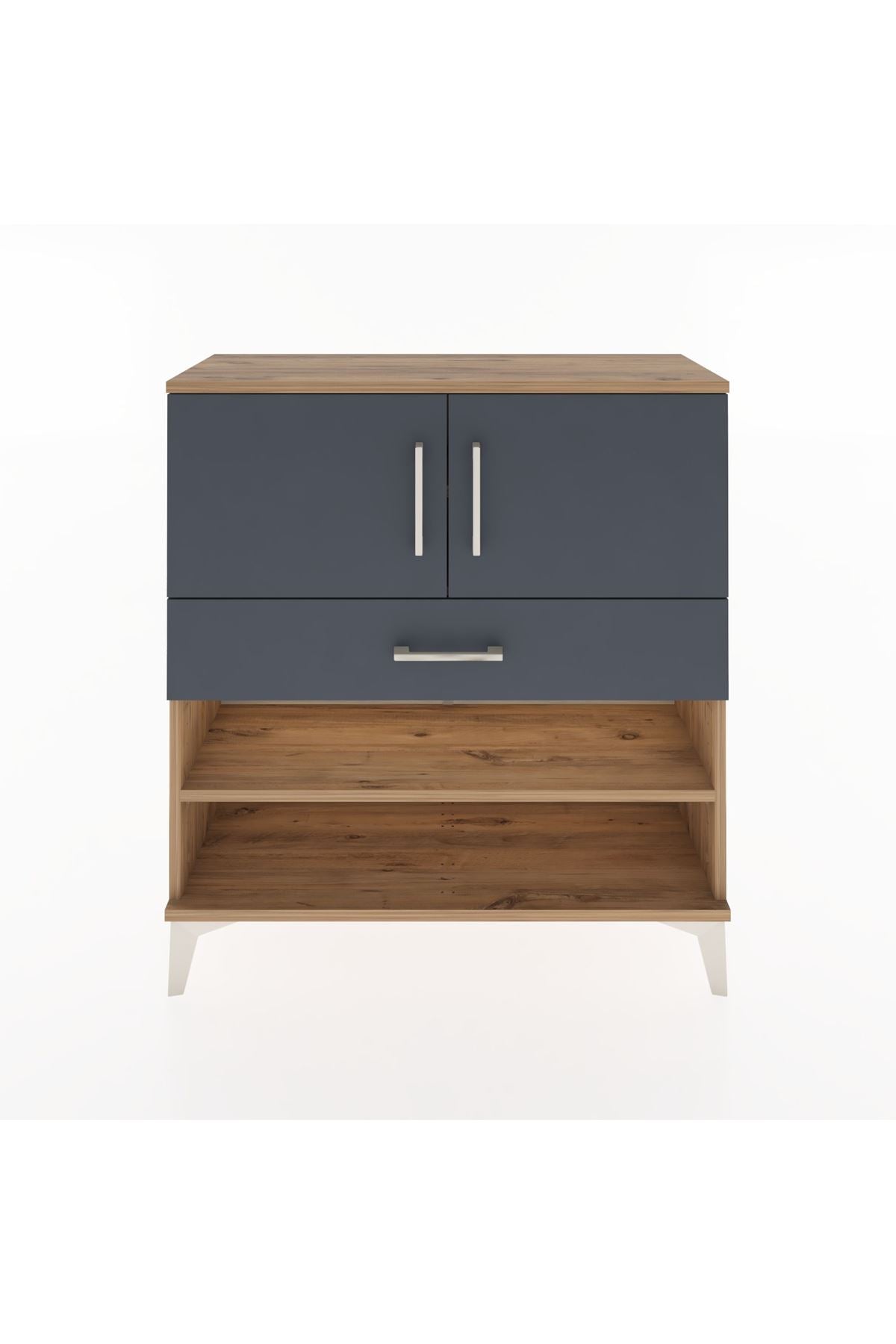 Arges Şifonyer 3 Raflı Tek Çekmeceli 2 Kapaklı 88x30x96 Çam-Antrasit