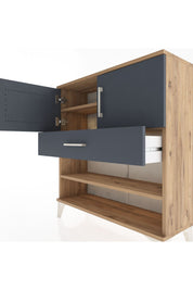 Arges Şifonyer 3 Raflı Tek Çekmeceli 2 Kapaklı 88x30x96 Çam-Antrasit