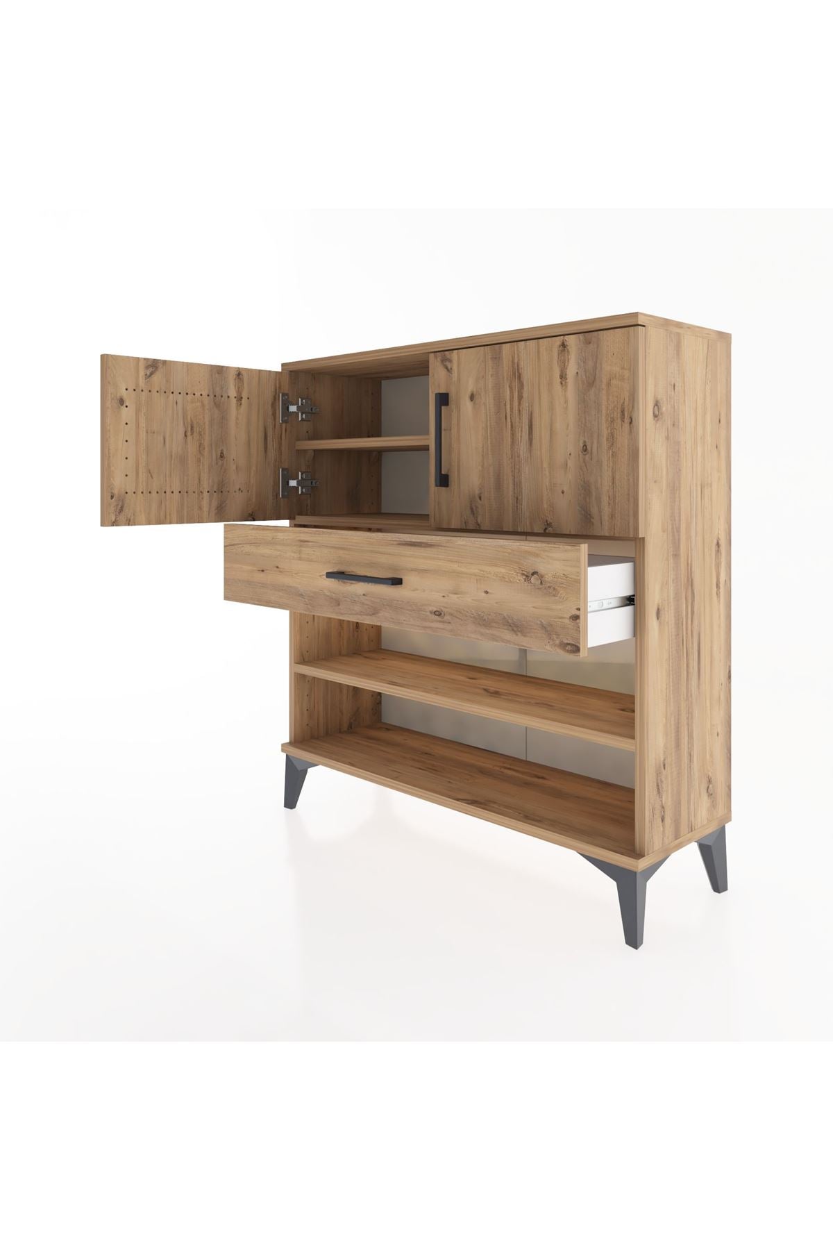 Arges Şifonyer 3 Raflı Tek Çekmeceli 2 Kapaklı 88x30x96 Çam-Çam