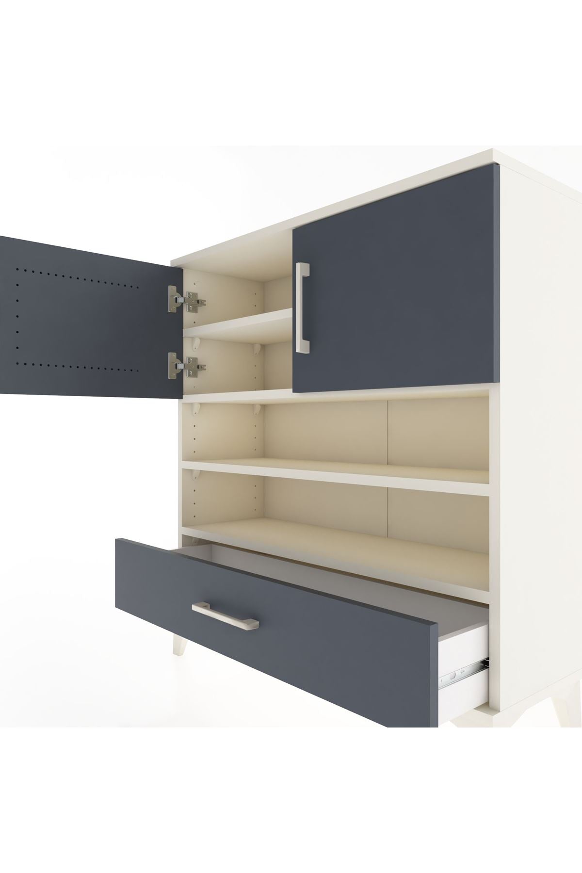 Arges Şifonyer 4 Raflı Tek Çekmeceli 2 Kapaklı 88x30x96 Aytaşı-Antrasit