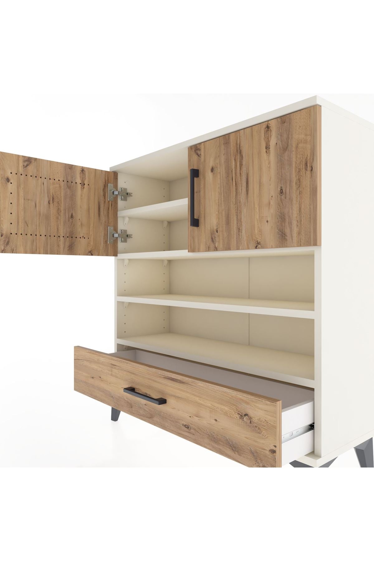 Arges Şifonyer 4 Raflı Tek Çekmeceli 2 Kapaklı 88x30x96 Aytaşı-Çam