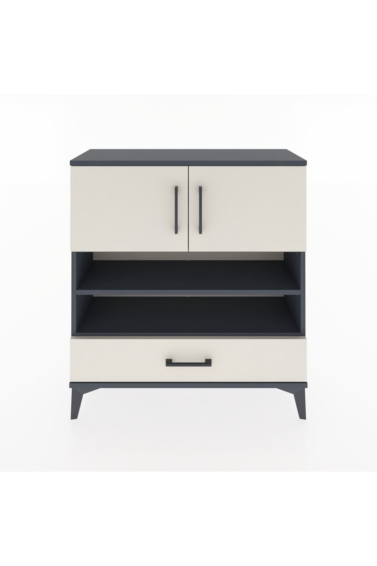 Arges Şifonyer 4 Raflı Tek Çekmeceli 2 Kapaklı 88x30x96 Antrasit-Aytaşı