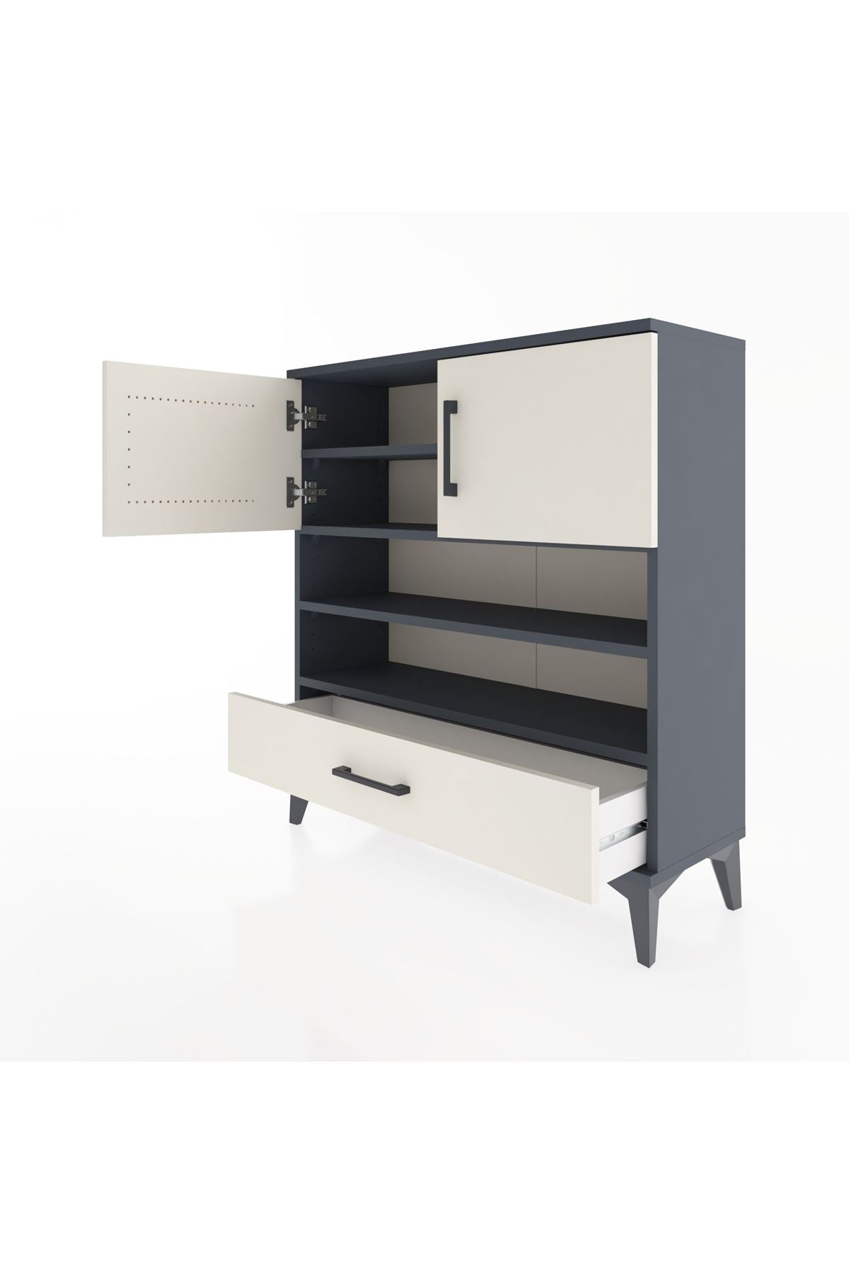 Arges Şifonyer 4 Raflı Tek Çekmeceli 2 Kapaklı 88x30x96 Antrasit-Aytaşı