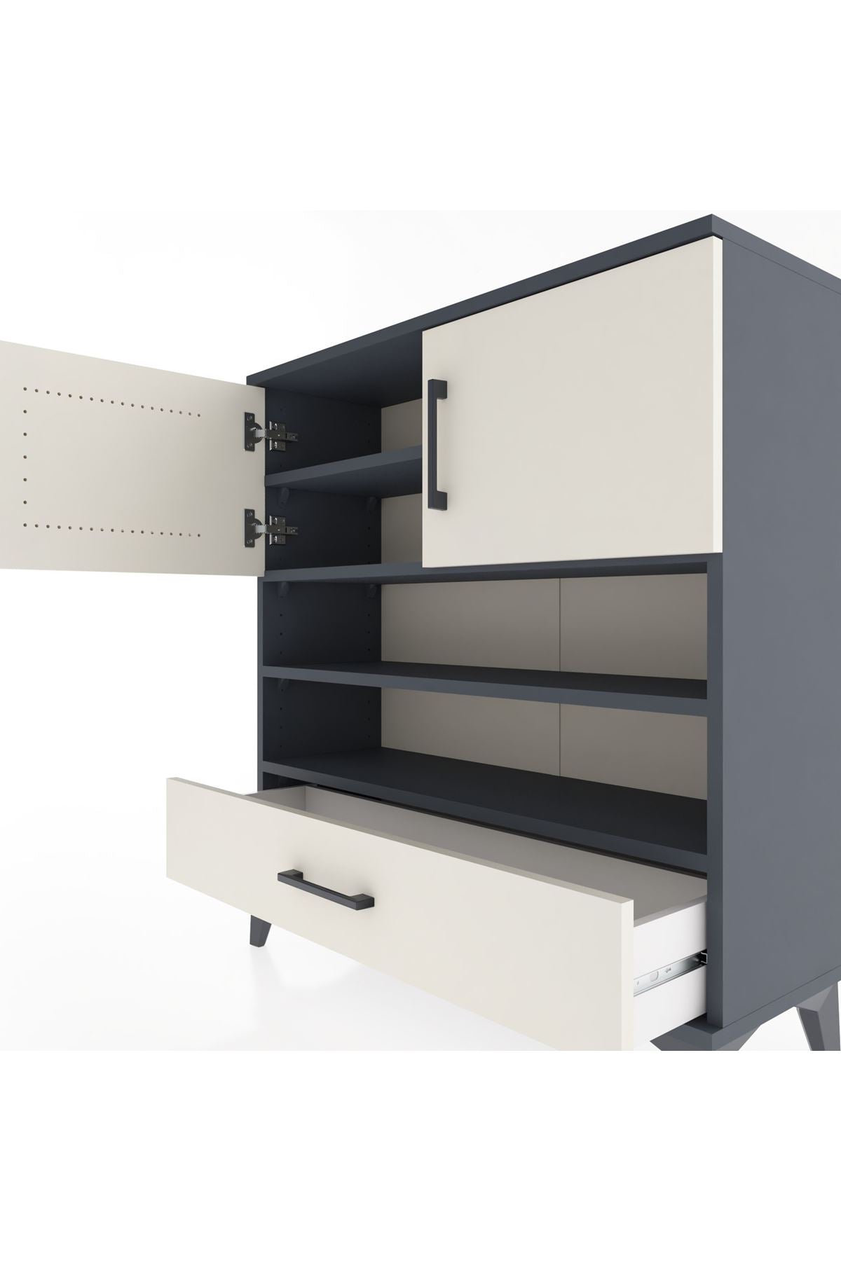 Arges Şifonyer 4 Raflı Tek Çekmeceli 2 Kapaklı 88x30x96 Antrasit-Aytaşı