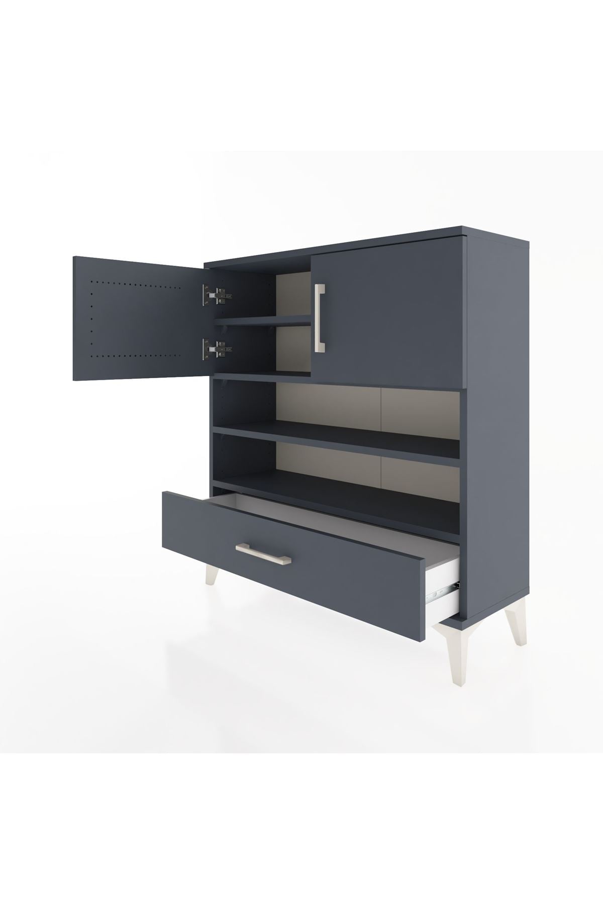 Arges Şifonyer 4 Raflı Tek Çekmeceli 2 Kapaklı 88x30x96 Antrasit-Antrasit