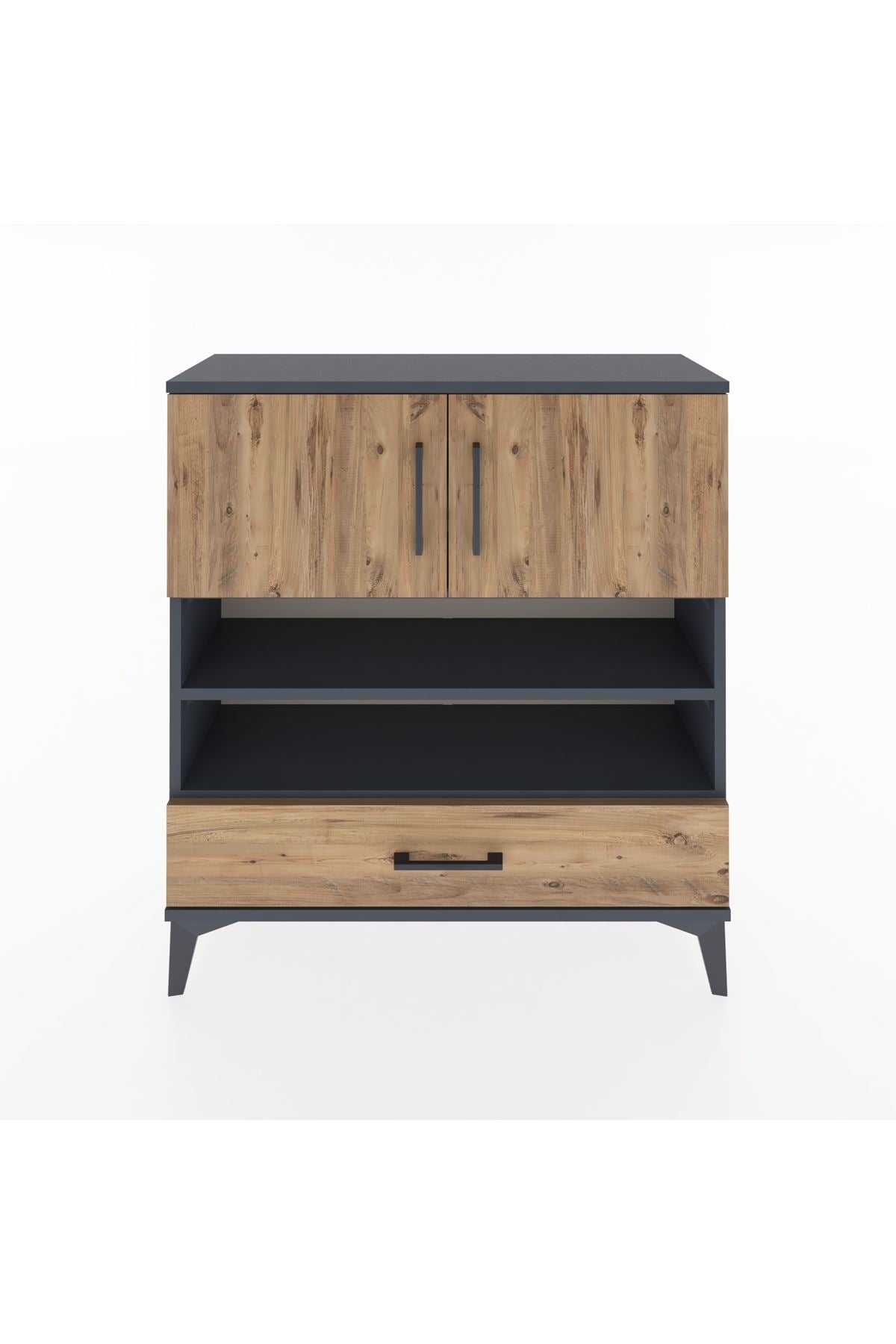 Arges Şifonyer 4 Raflı Tek Çekmeceli 2 Kapaklı 88x30x96 Antrasit-Çam