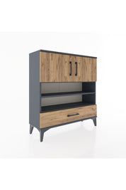 Arges Şifonyer 4 Raflı Tek Çekmeceli 2 Kapaklı 88x30x96 Antrasit-Çam