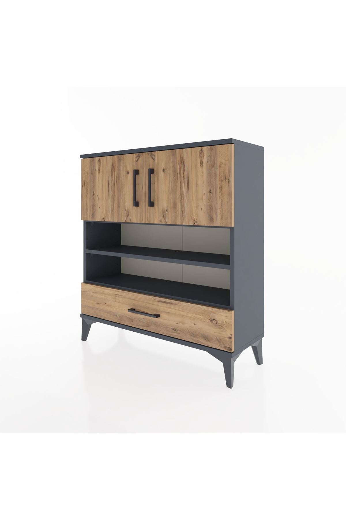 Arges Şifonyer 4 Raflı Tek Çekmeceli 2 Kapaklı 88x30x96 Antrasit-Çam