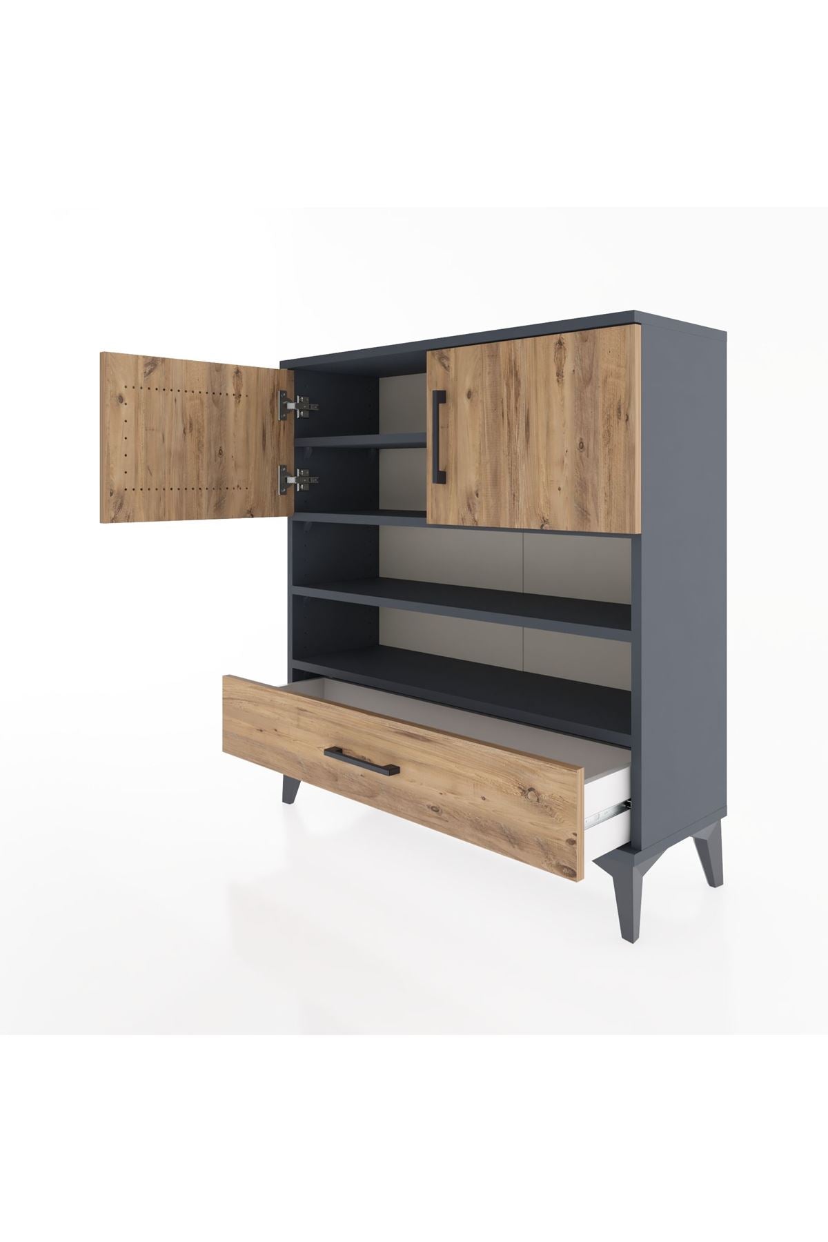 Arges Şifonyer 4 Raflı Tek Çekmeceli 2 Kapaklı 88x30x96 Antrasit-Çam