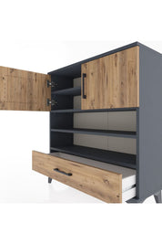 Arges Şifonyer 4 Raflı Tek Çekmeceli 2 Kapaklı 88x30x96 Antrasit-Çam