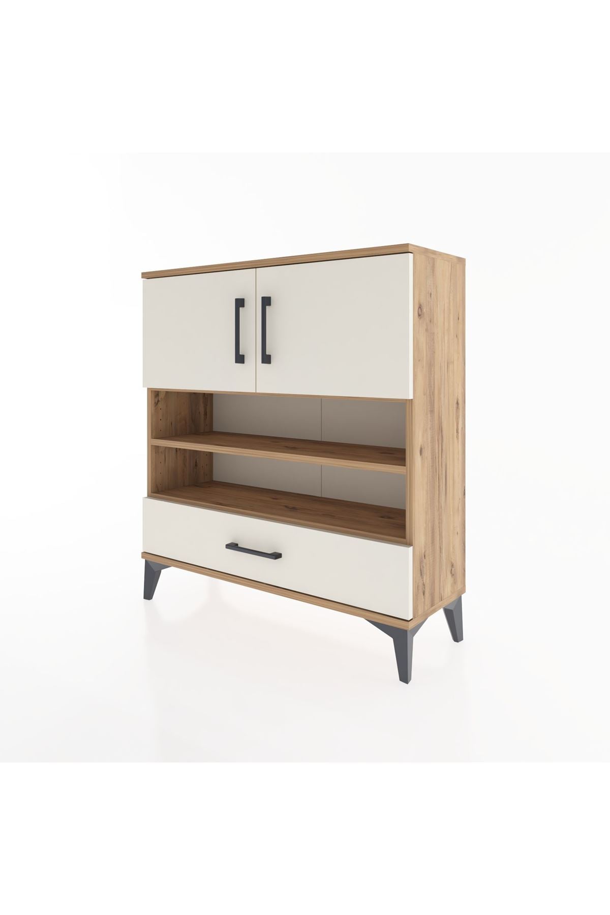 Arges Şifonyer 4 Raflı Tek Çekmeceli 2 Kapaklı 88x30x96 Çam-Aytaşı