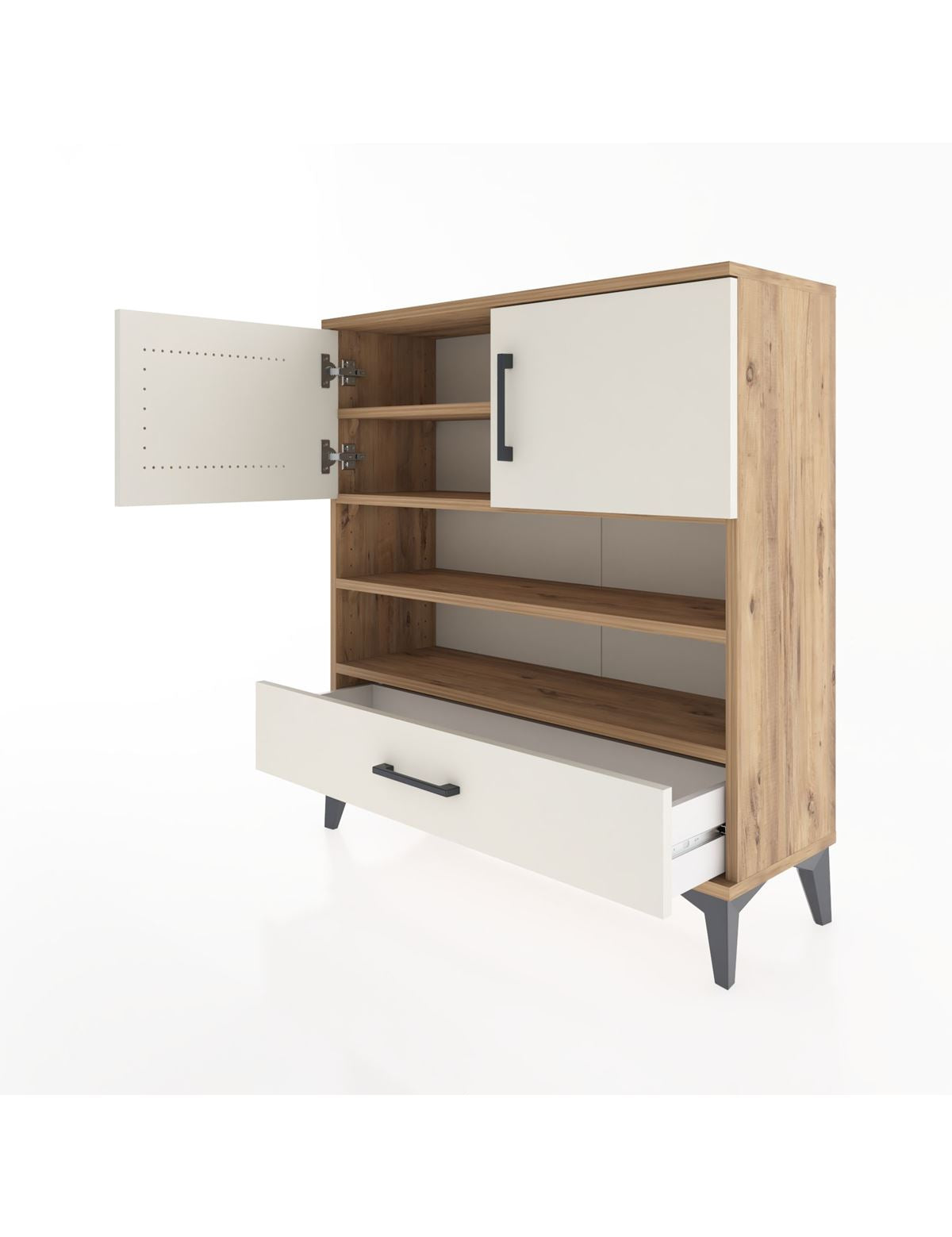 Arges Şifonyer 4 Raflı Tek Çekmeceli 2 Kapaklı 88x30x96 - S04M032V7A