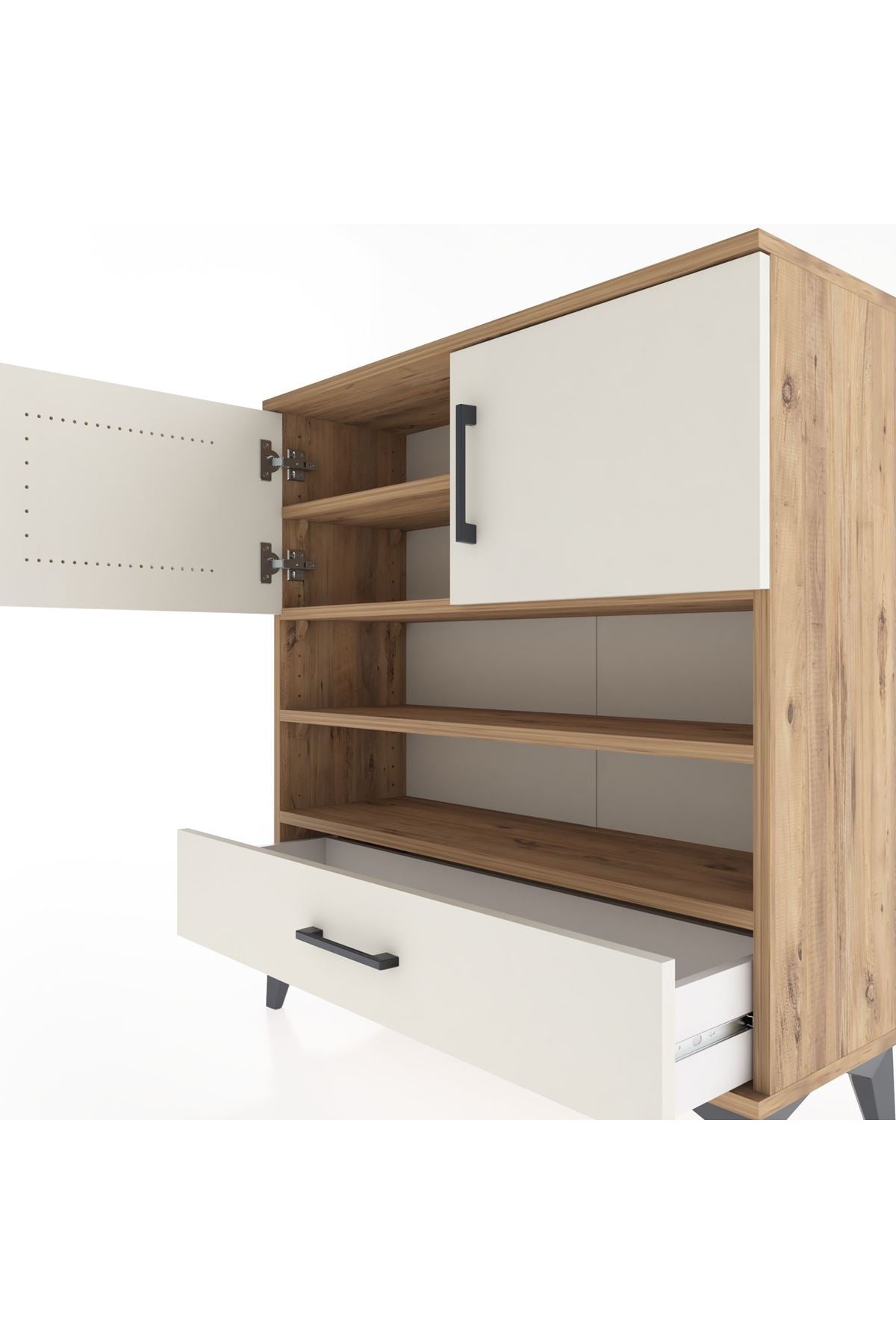 Arges Şifonyer 4 Raflı Tek Çekmeceli 2 Kapaklı 88x30x96 Çam-Aytaşı