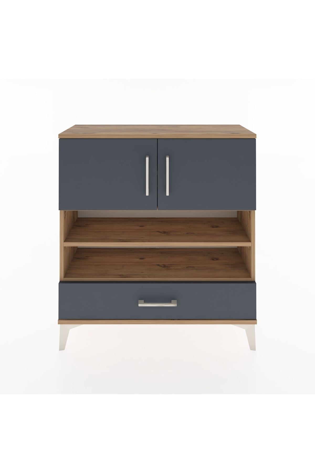 Arges Şifonyer 4 Raflı Tek Çekmeceli 2 Kapaklı 88x30x96 Çam-Antrasit