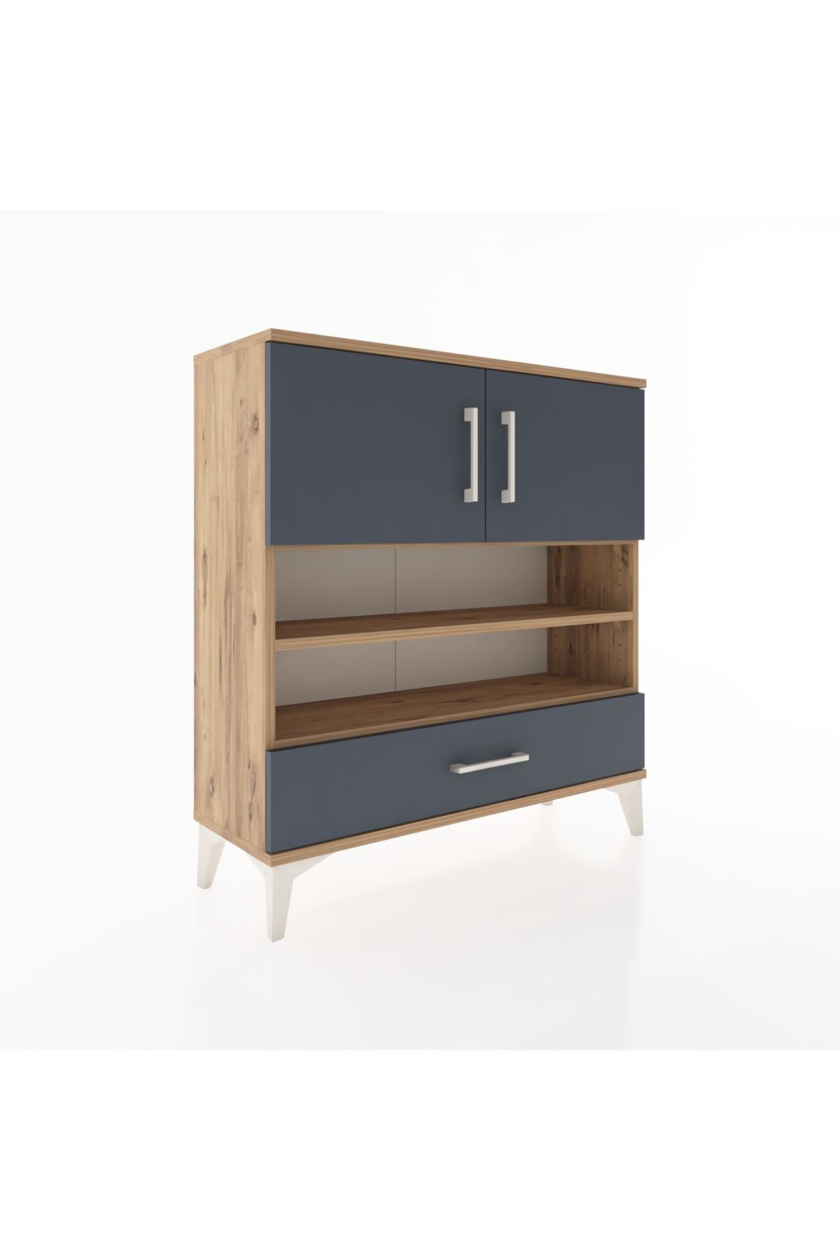 Arges Şifonyer 4 Raflı Tek Çekmeceli 2 Kapaklı 88x30x96 Çam-Antrasit