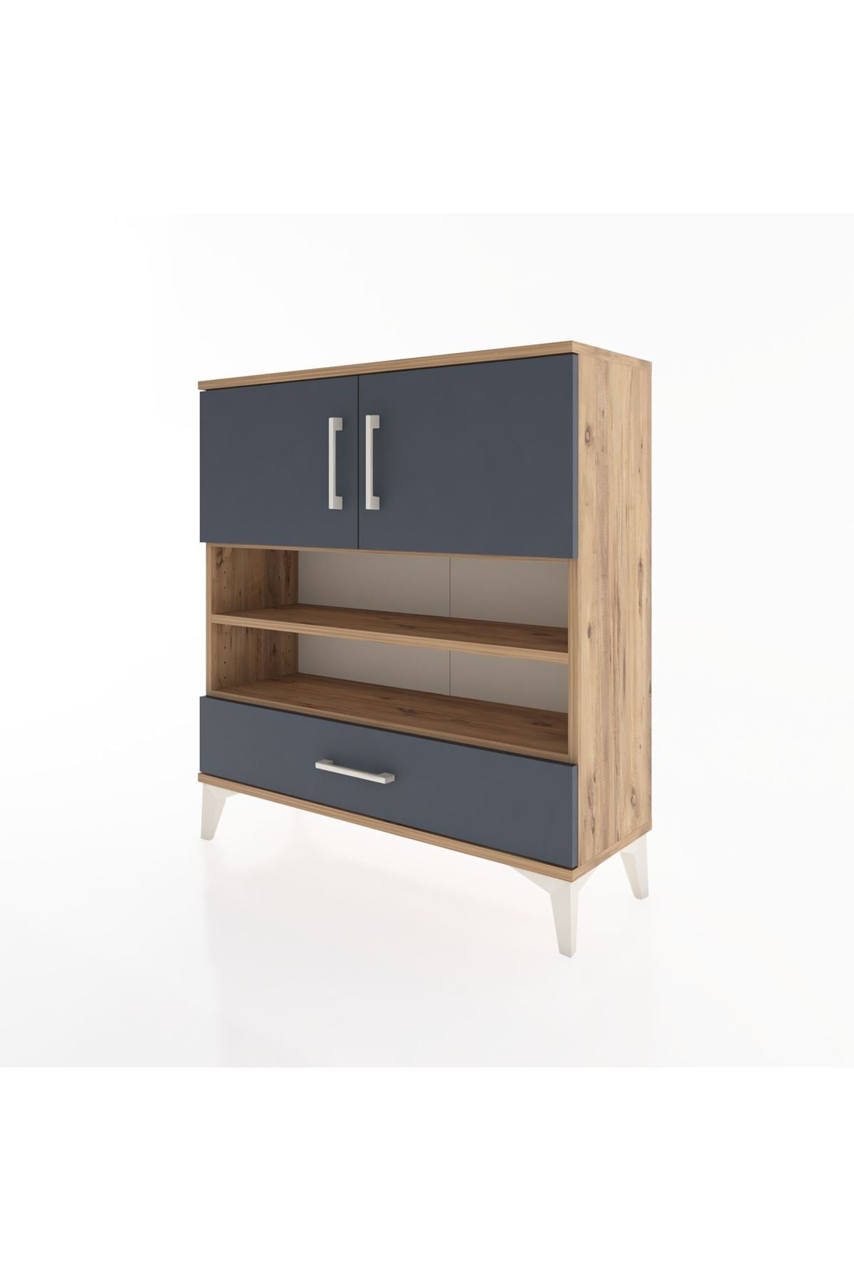 Arges Şifonyer 4 Raflı Tek Çekmeceli 2 Kapaklı 88x30x96 Çam-Antrasit