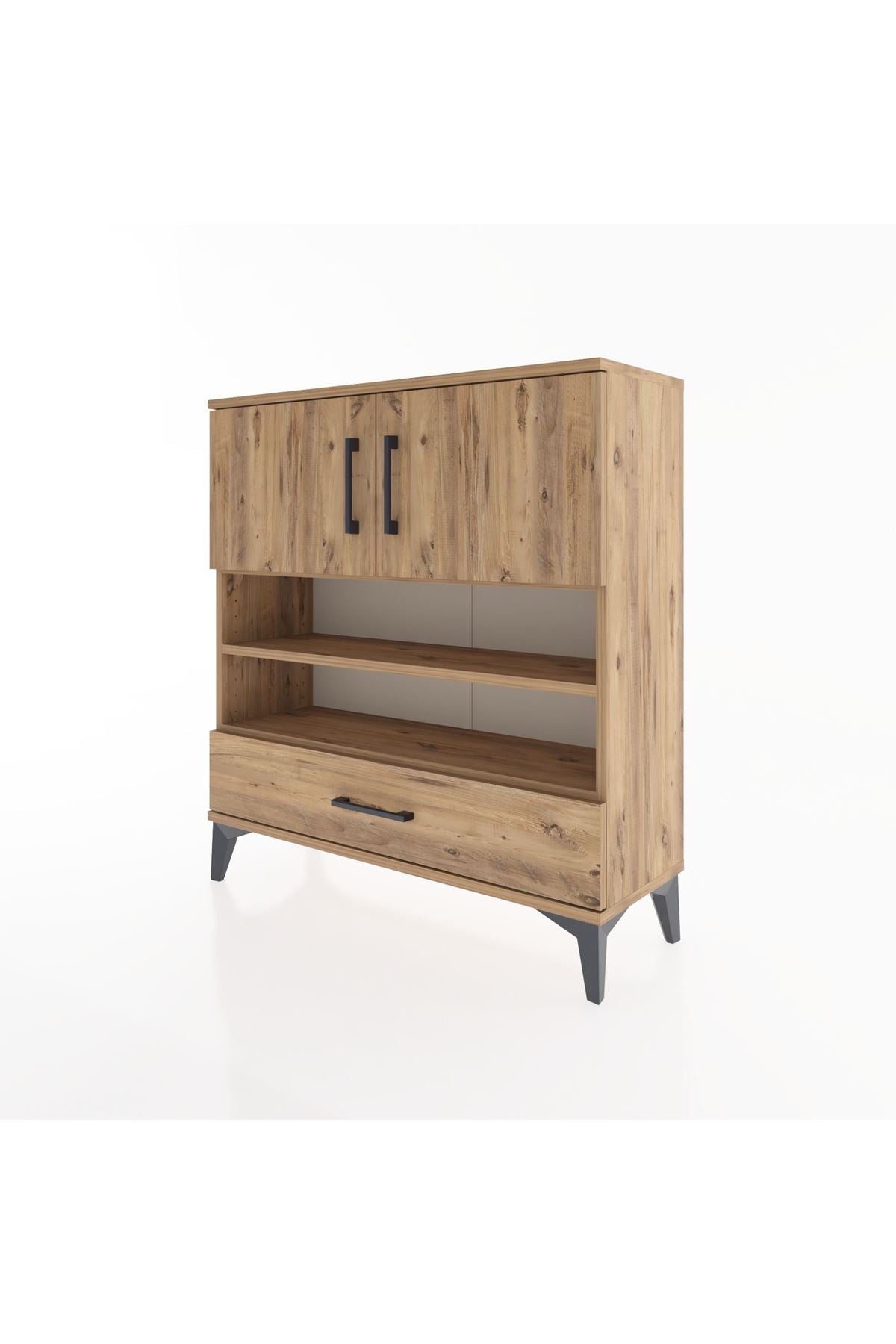 Arges Şifonyer 4 Raflı Tek Çekmeceli 2 Kapaklı 88x30x96 Çam-Çam