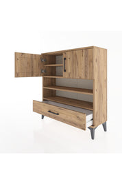 Arges Şifonyer 4 Raflı Tek Çekmeceli 2 Kapaklı 88x30x96 Çam-Çam