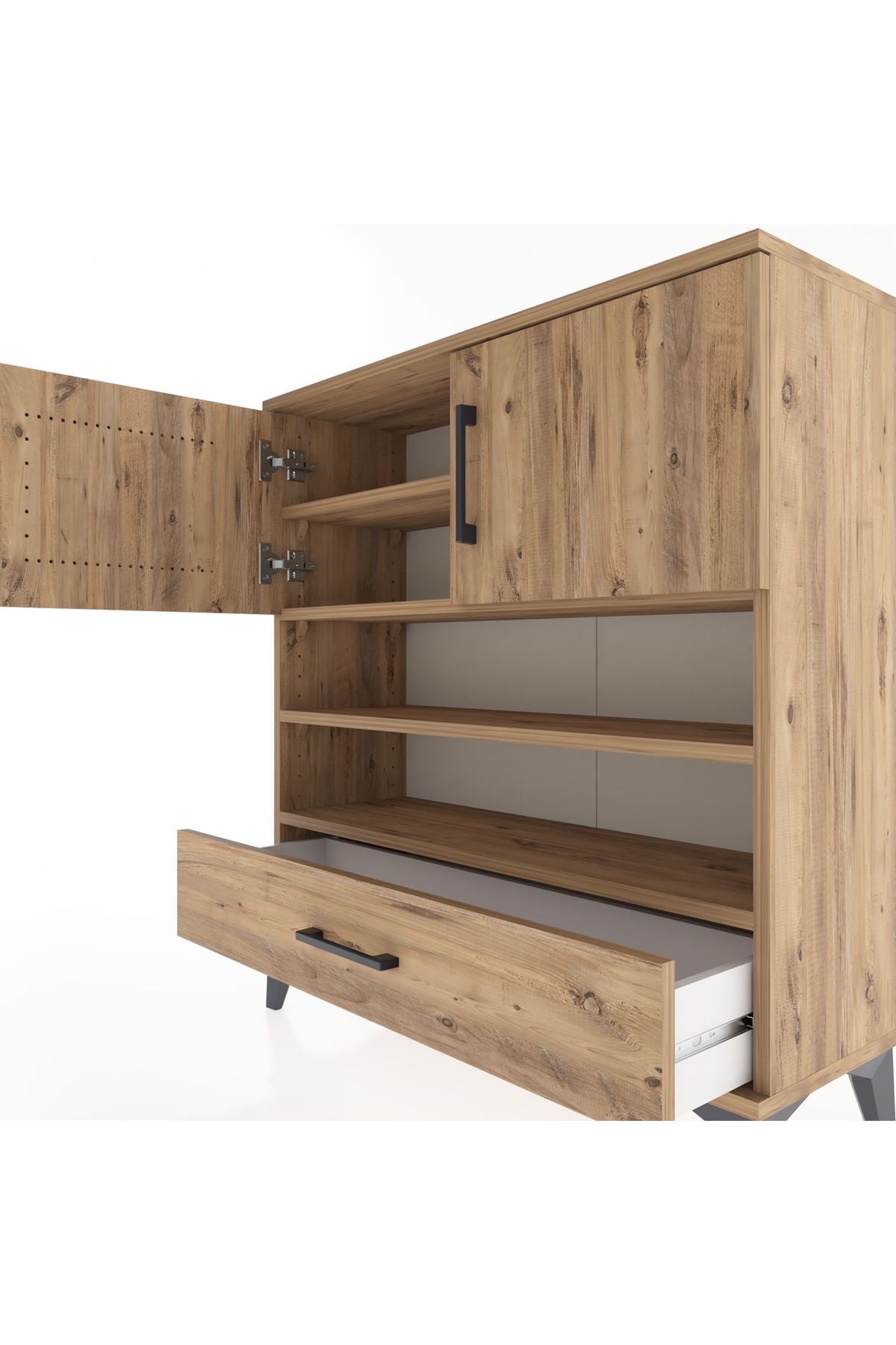 Arges Şifonyer 4 Raflı Tek Çekmeceli 2 Kapaklı 88x30x96 Çam-Çam