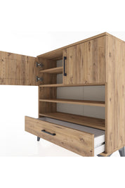 Arges Şifonyer 4 Raflı Tek Çekmeceli 2 Kapaklı 88x30x96 Çam-Çam