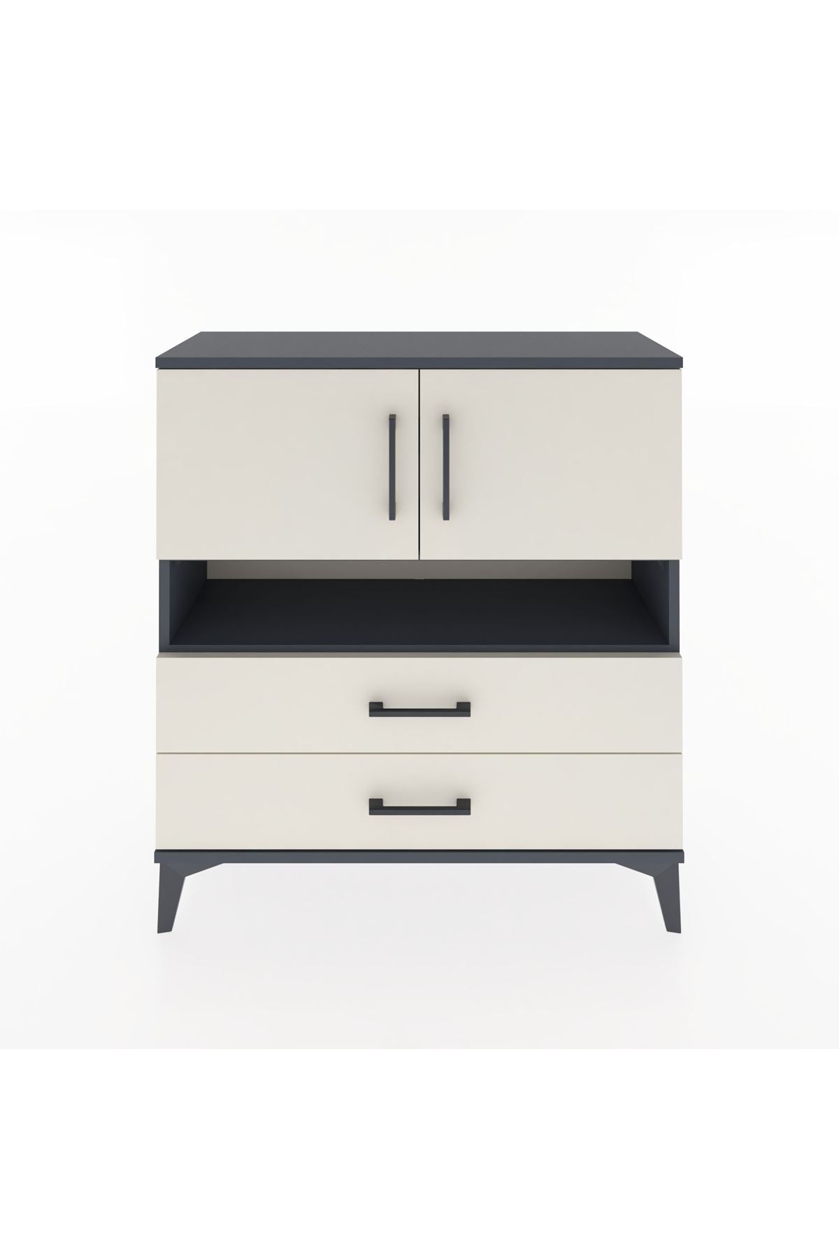 Arges Şifonyer 3 Raflı 2 Çekmeceli 2 Kapaklı 88x30x96 Antrasit-Aytaşı