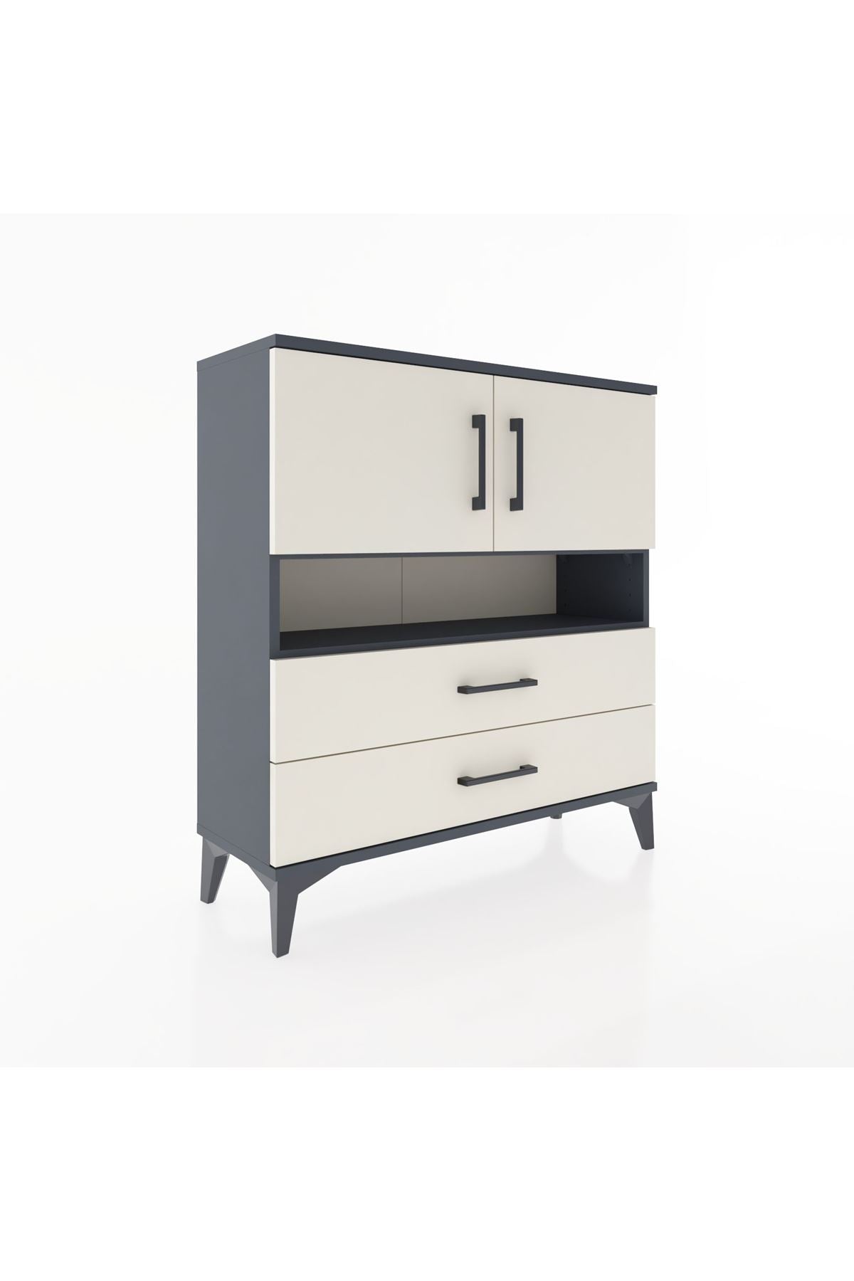 Arges Şifonyer 3 Raflı 2 Çekmeceli 2 Kapaklı 88x30x96 Antrasit-Aytaşı