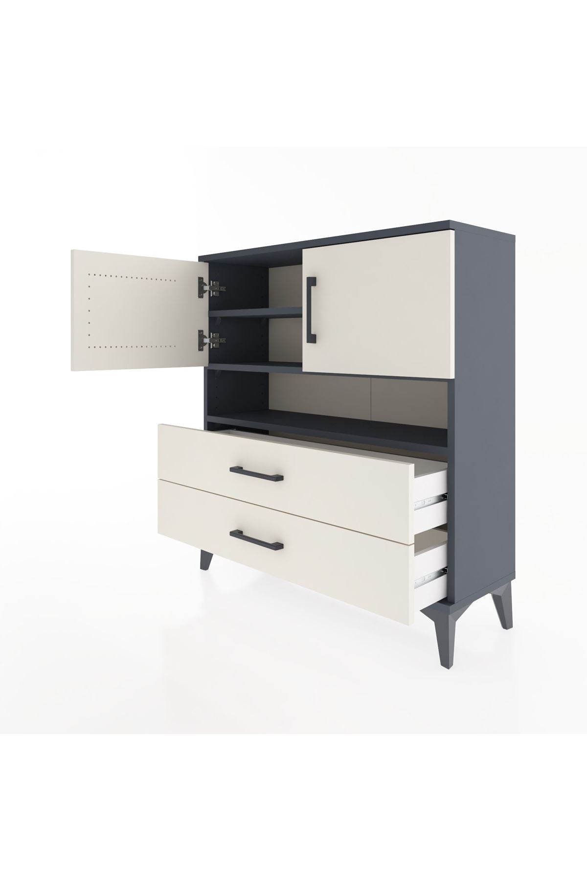 Arges Şifonyer 3 Raflı 2 Çekmeceli 2 Kapaklı 88x30x96 Antrasit-Aytaşı