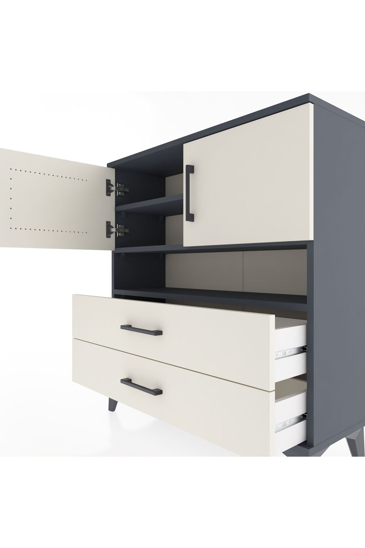 Arges Şifonyer 3 Raflı 2 Çekmeceli 2 Kapaklı 88x30x96 Antrasit-Aytaşı