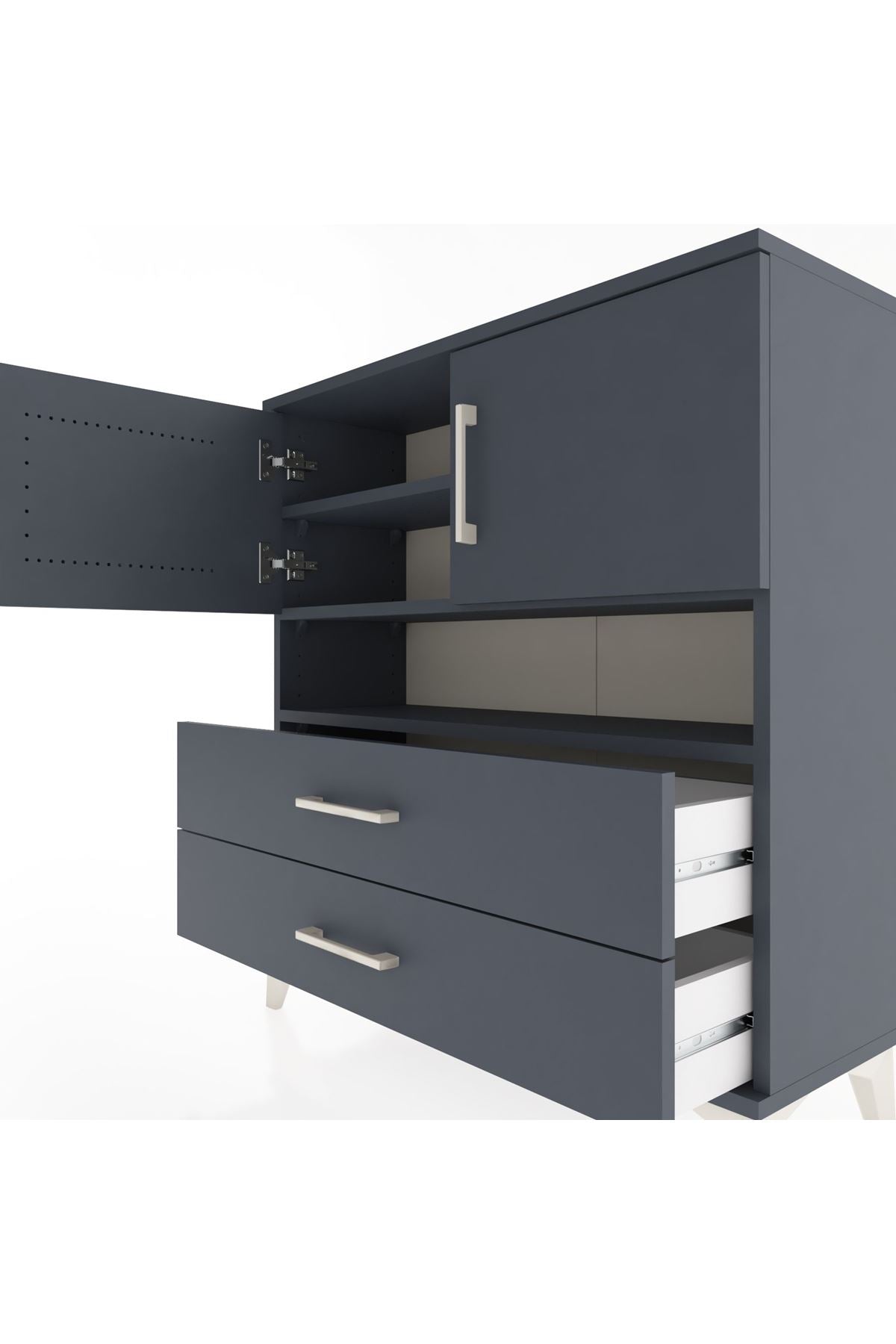 Arges Şifonyer 3 Raflı 2 Çekmeceli 2 Kapaklı 88x30x96 Antrasit-Antrasit