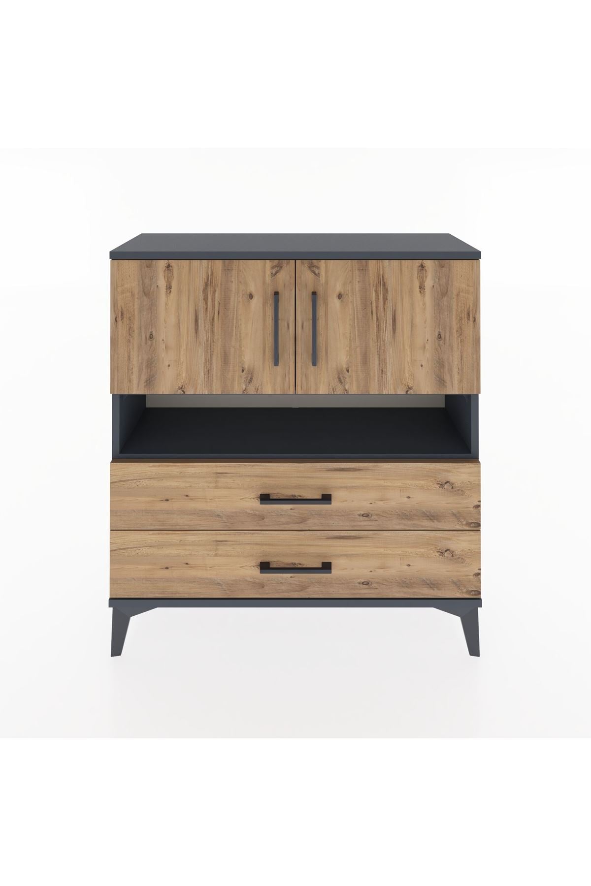 Arges Şifonyer 3 Raflı 2 Çekmeceli 2 Kapaklı 88x30x96 Antrasit-Çam