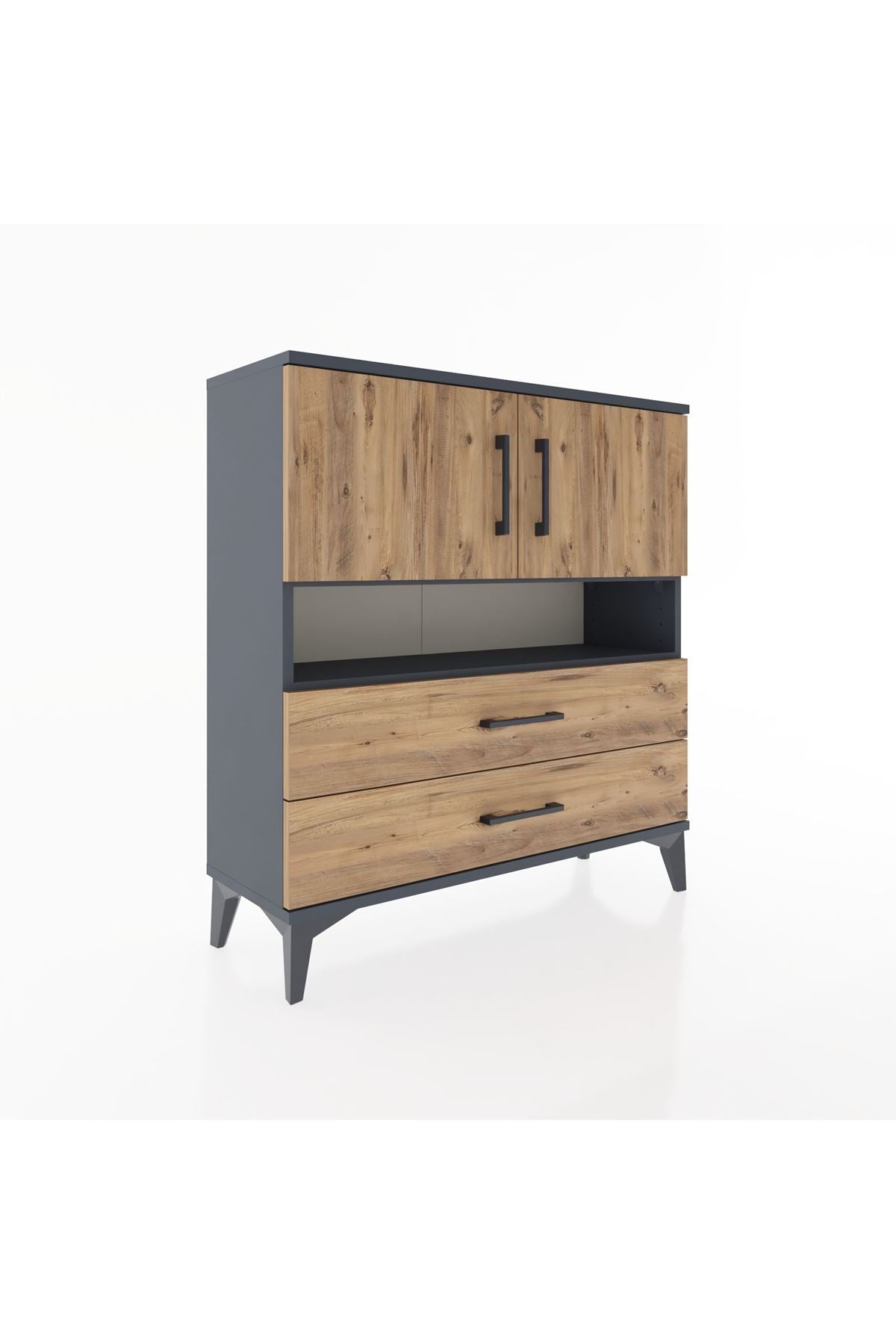 Arges Şifonyer 3 Raflı 2 Çekmeceli 2 Kapaklı 88x30x96 Antrasit-Çam