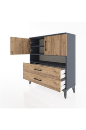 Arges Şifonyer 3 Raflı 2 Çekmeceli 2 Kapaklı 88x30x96 Antrasit-Çam