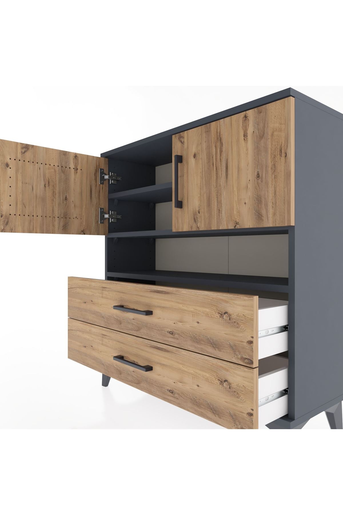 Arges Şifonyer 3 Raflı 2 Çekmeceli 2 Kapaklı 88x30x96 Antrasit-Çam