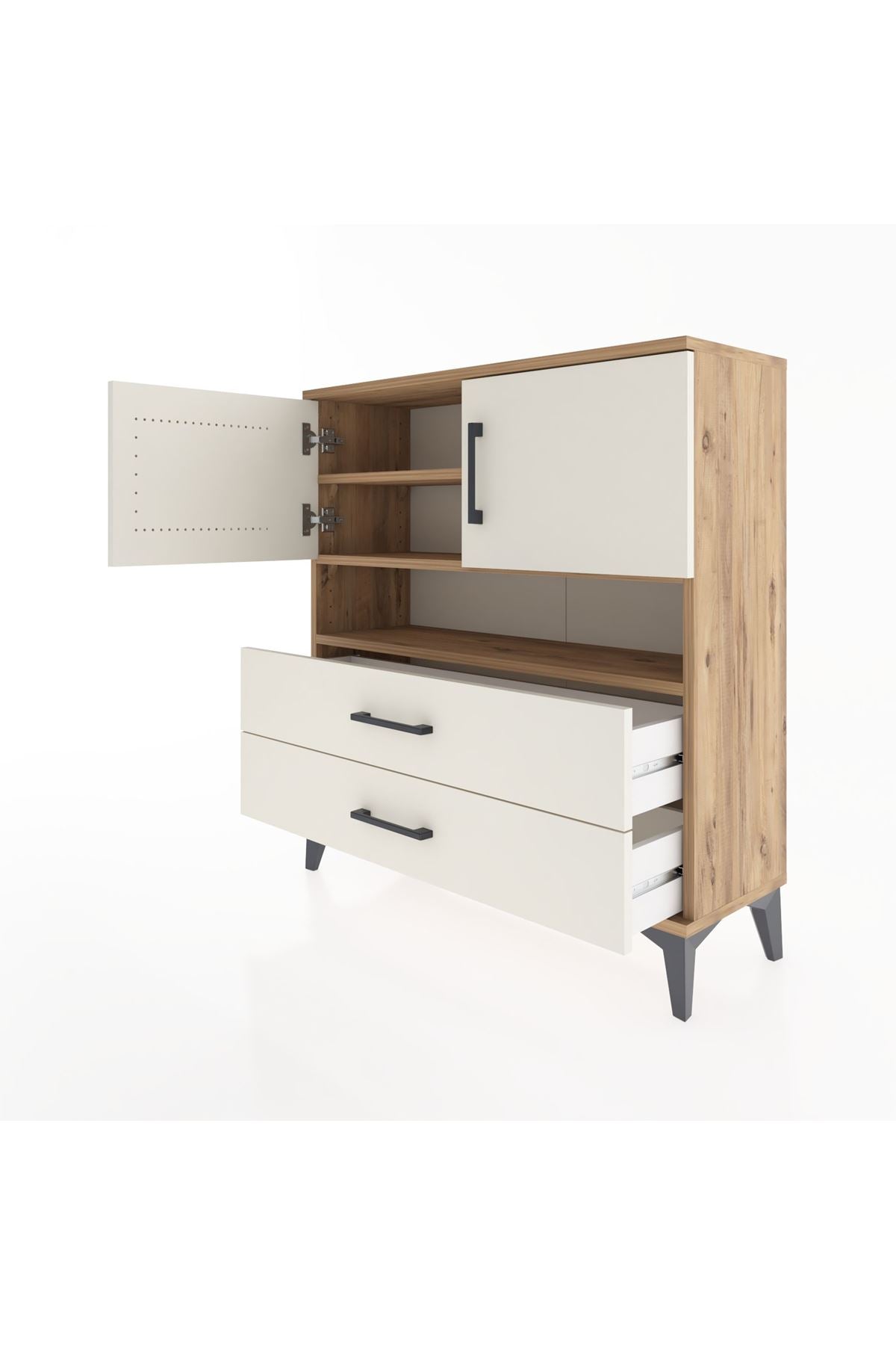 Arges Şifonyer 3 Raflı 2 Çekmeceli 2 Kapaklı 88x30x96 Çam-Aytaşı