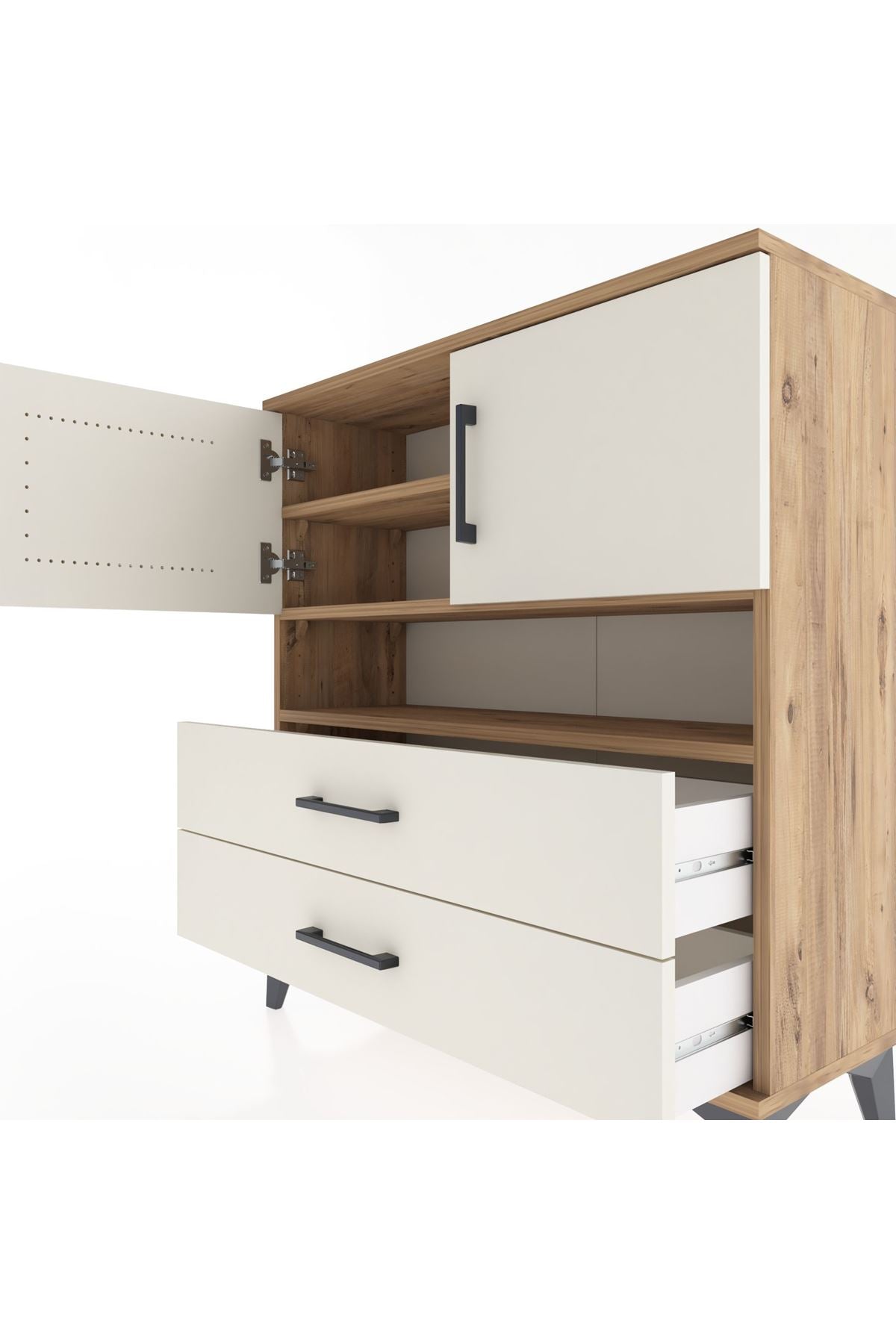 Arges Şifonyer 3 Raflı 2 Çekmeceli 2 Kapaklı 88x30x96 Çam-Aytaşı