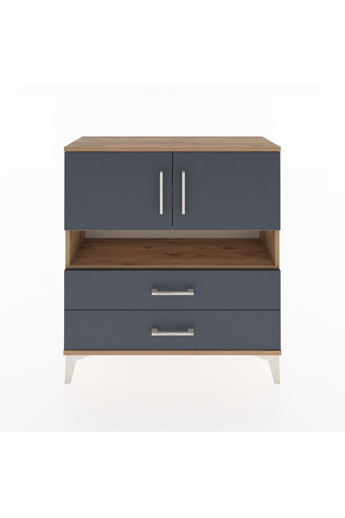 Arges Şifonyer 3 Raflı 2 Çekmeceli 2 Kapaklı 88x30x96 Çam-Antrasit