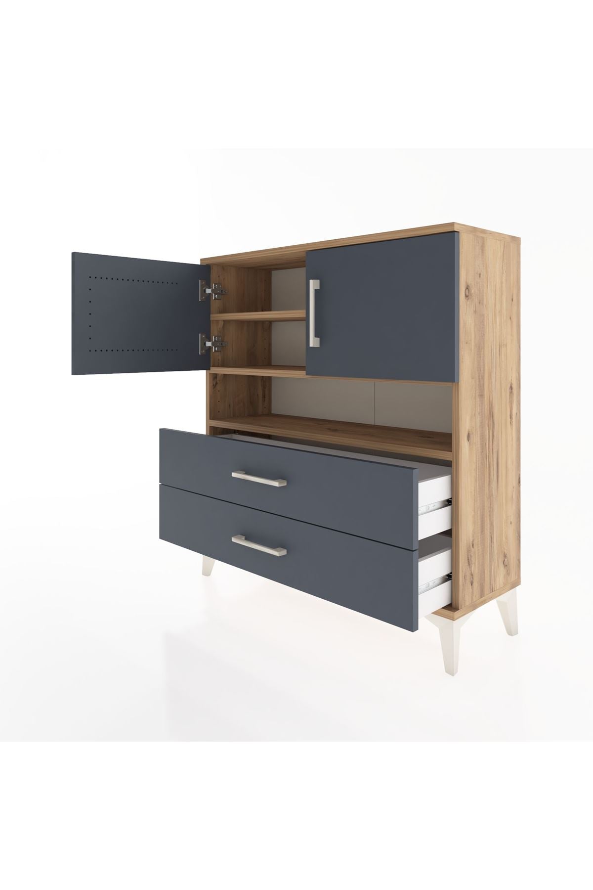 Arges Şifonyer 3 Raflı 2 Çekmeceli 2 Kapaklı 88x30x96 Çam-Antrasit