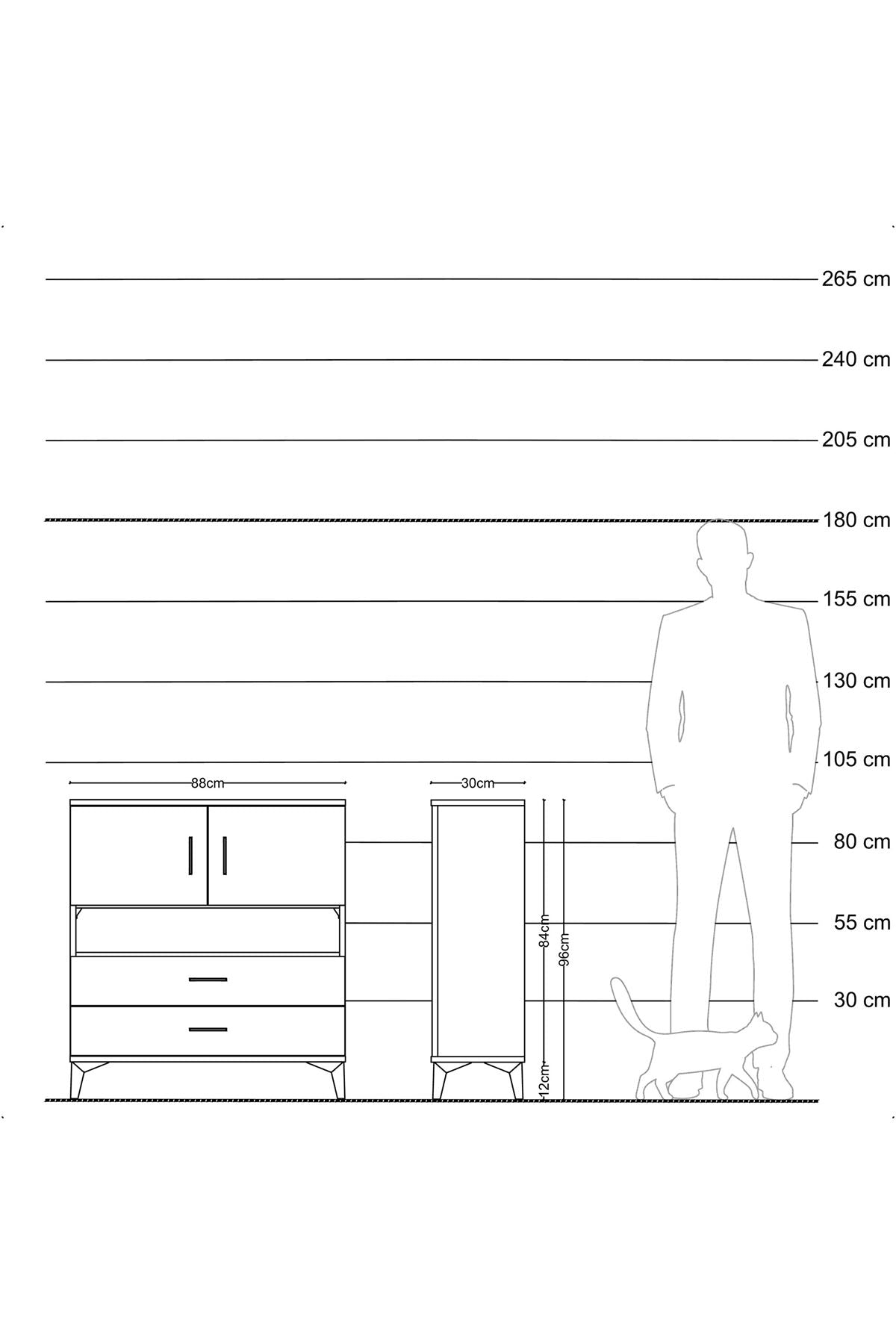 Arges Şifonyer 3 Raflı 2 Çekmeceli 2 Kapaklı 88x30x96 Çam-Antrasit