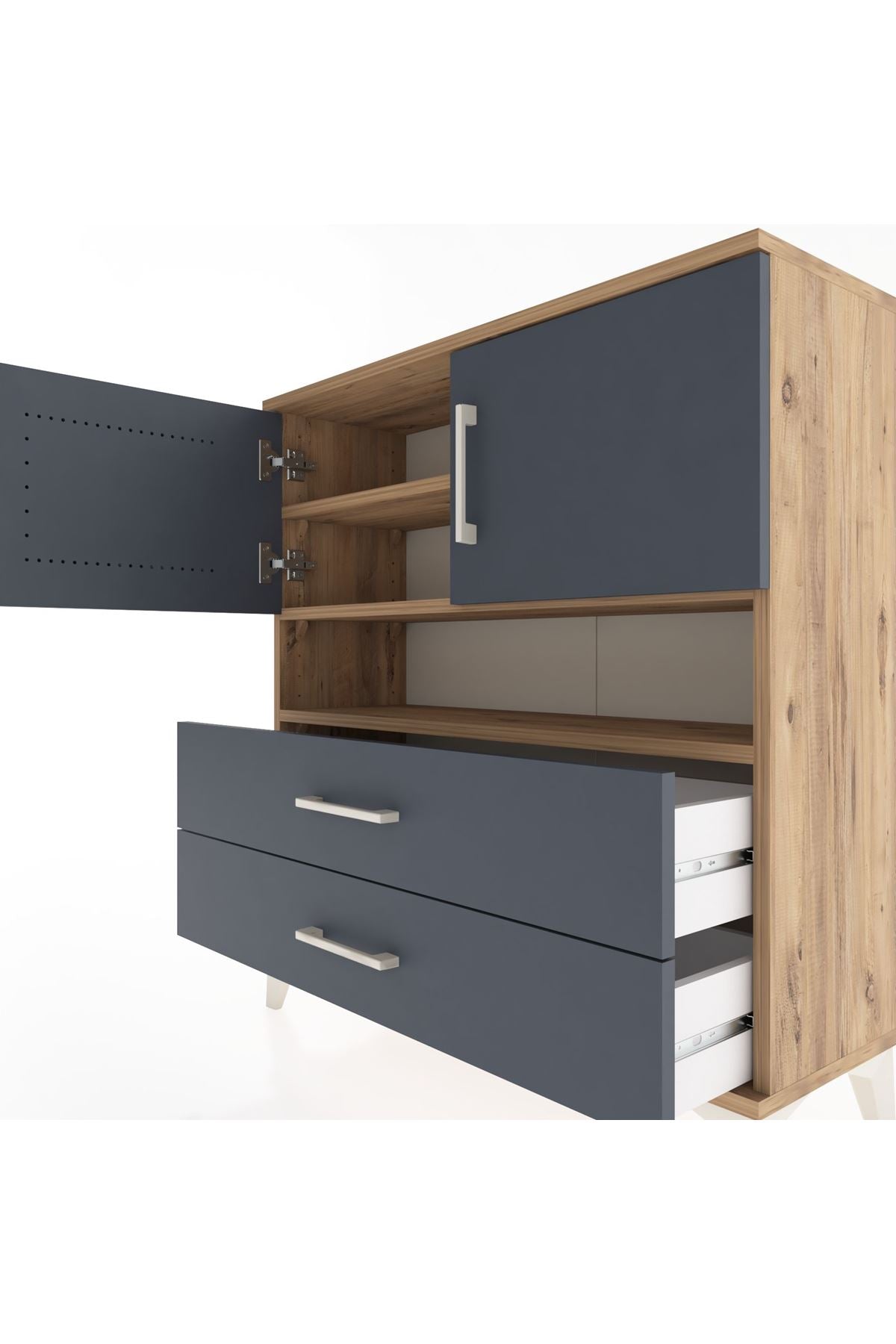 Arges Şifonyer 3 Raflı 2 Çekmeceli 2 Kapaklı 88x30x96 Çam-Antrasit