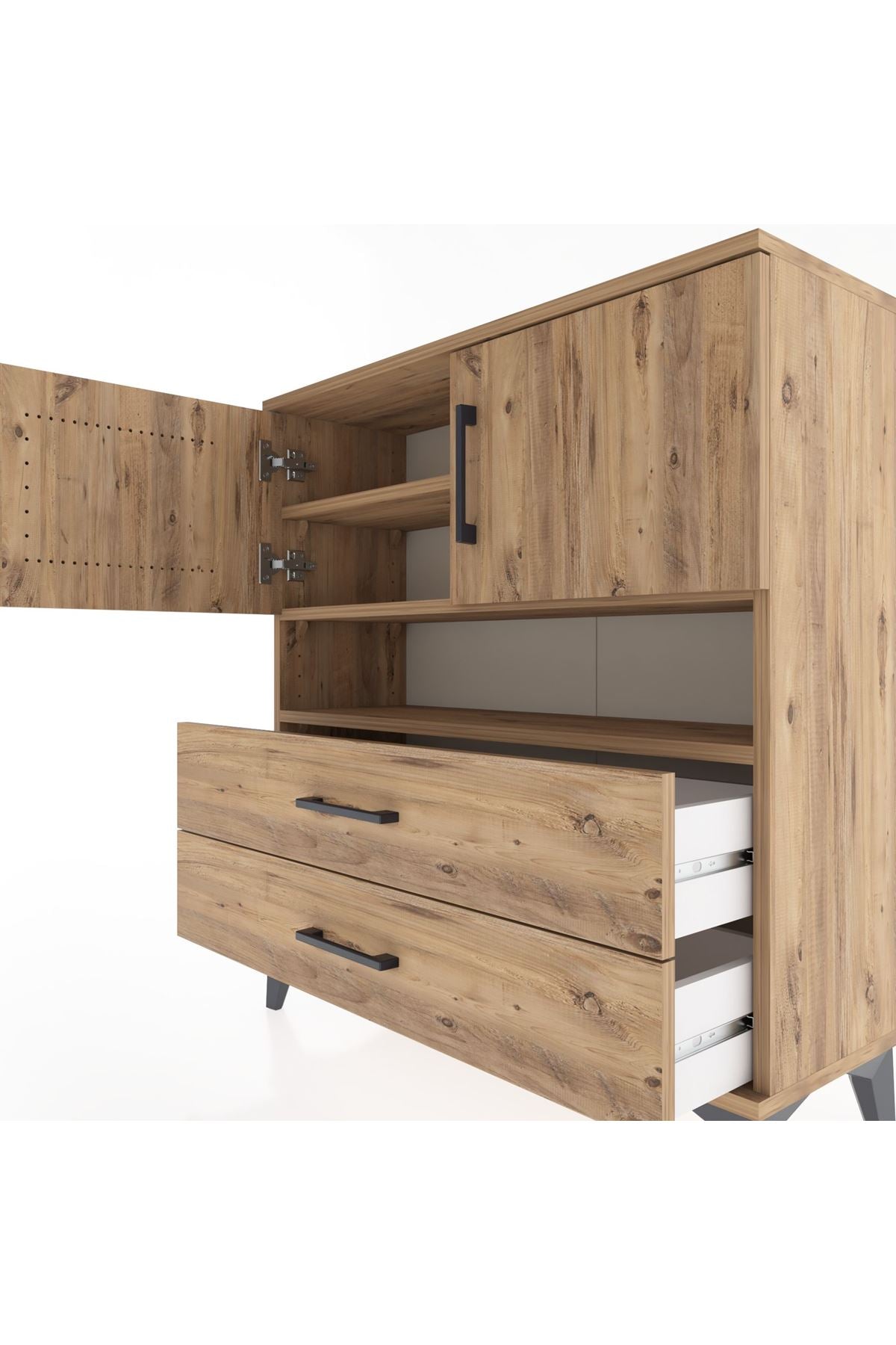 Arges Şifonyer 3 Raflı 2 Çekmeceli 2 Kapaklı 88x30x96 Çam-Çam