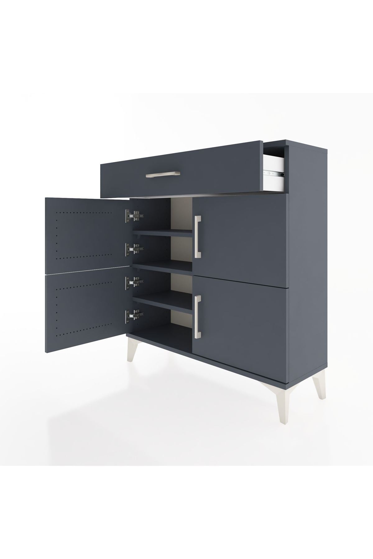 Arges Şifonyer 3 Raflı Tek Çekmeceli 4 Kapaklı 88x30x96 Antrasit-Antrasit