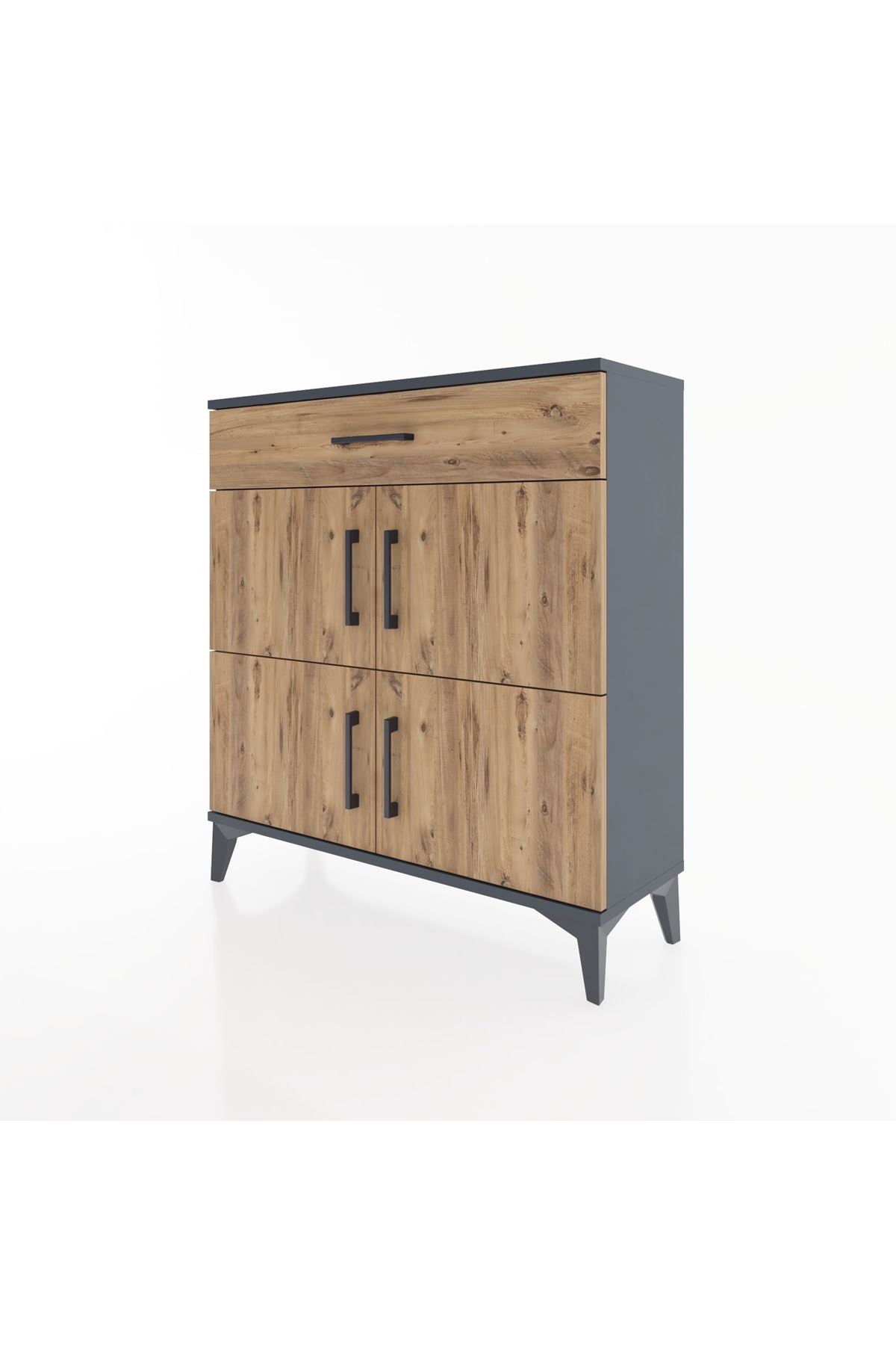 Arges Şifonyer 3 Raflı Tek Çekmeceli 4 Kapaklı 88x30x96 Antrasit-Çam