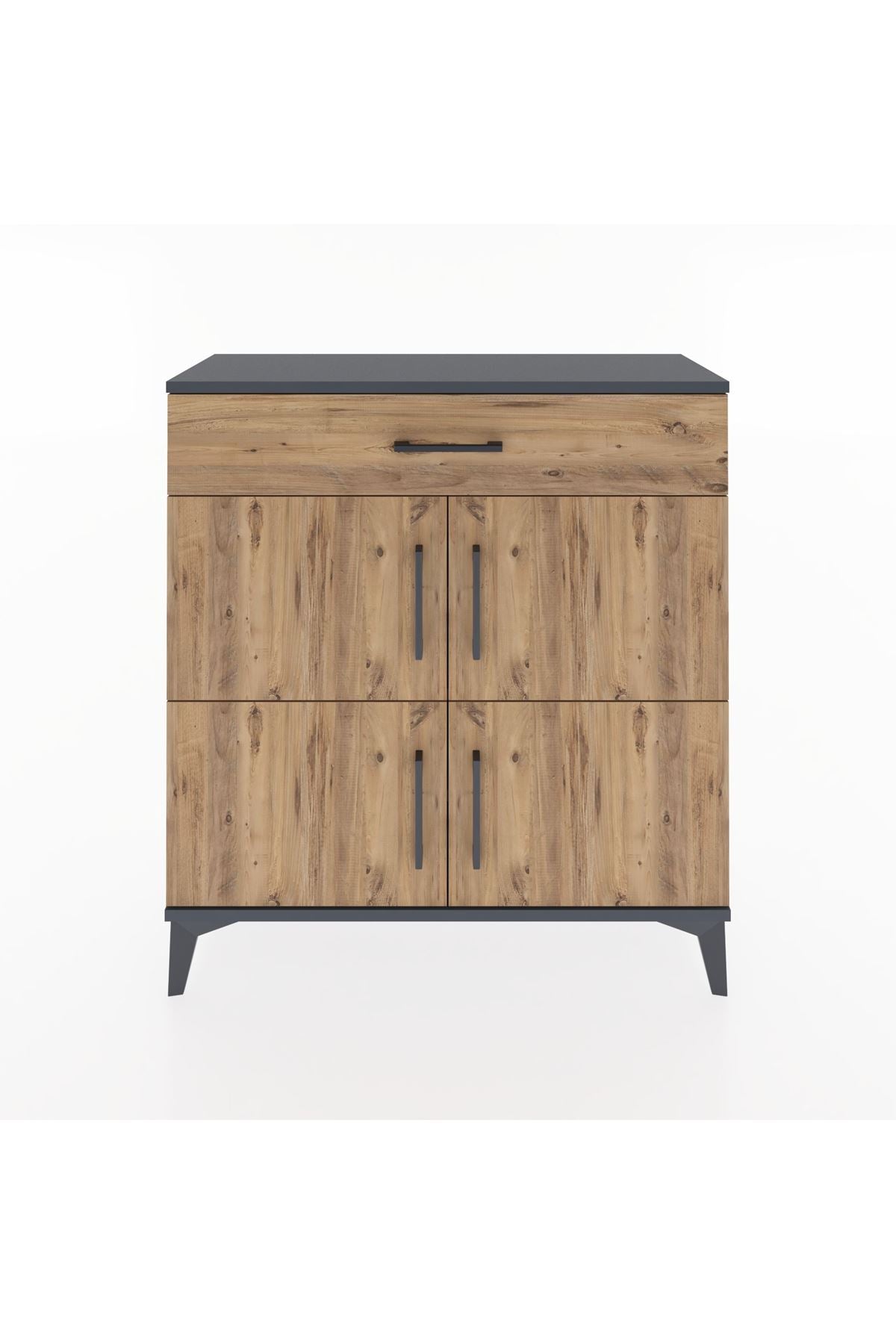 Arges Şifonyer 3 Raflı Tek Çekmeceli 4 Kapaklı 88x30x96 Antrasit-Çam