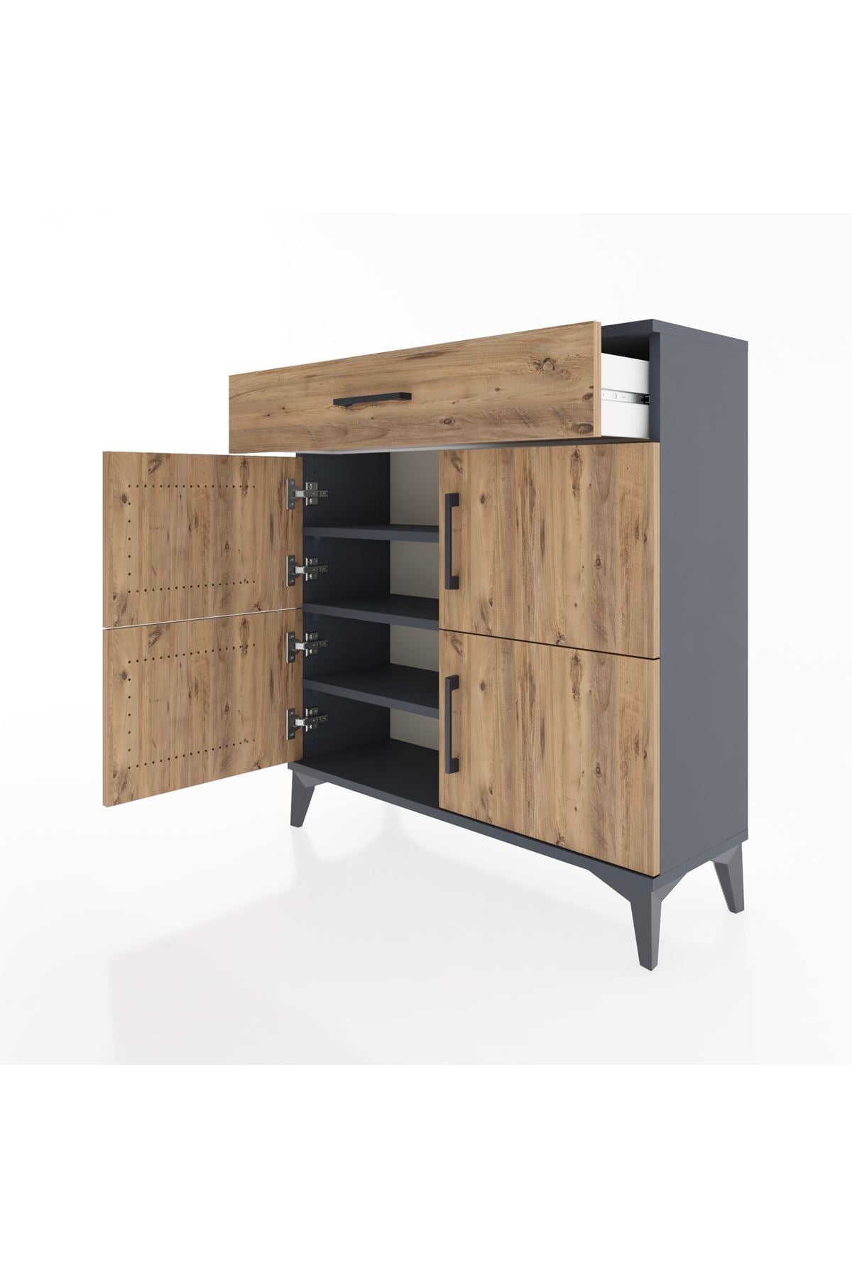 Arges Şifonyer 3 Raflı Tek Çekmeceli 4 Kapaklı 88x30x96 Antrasit-Çam