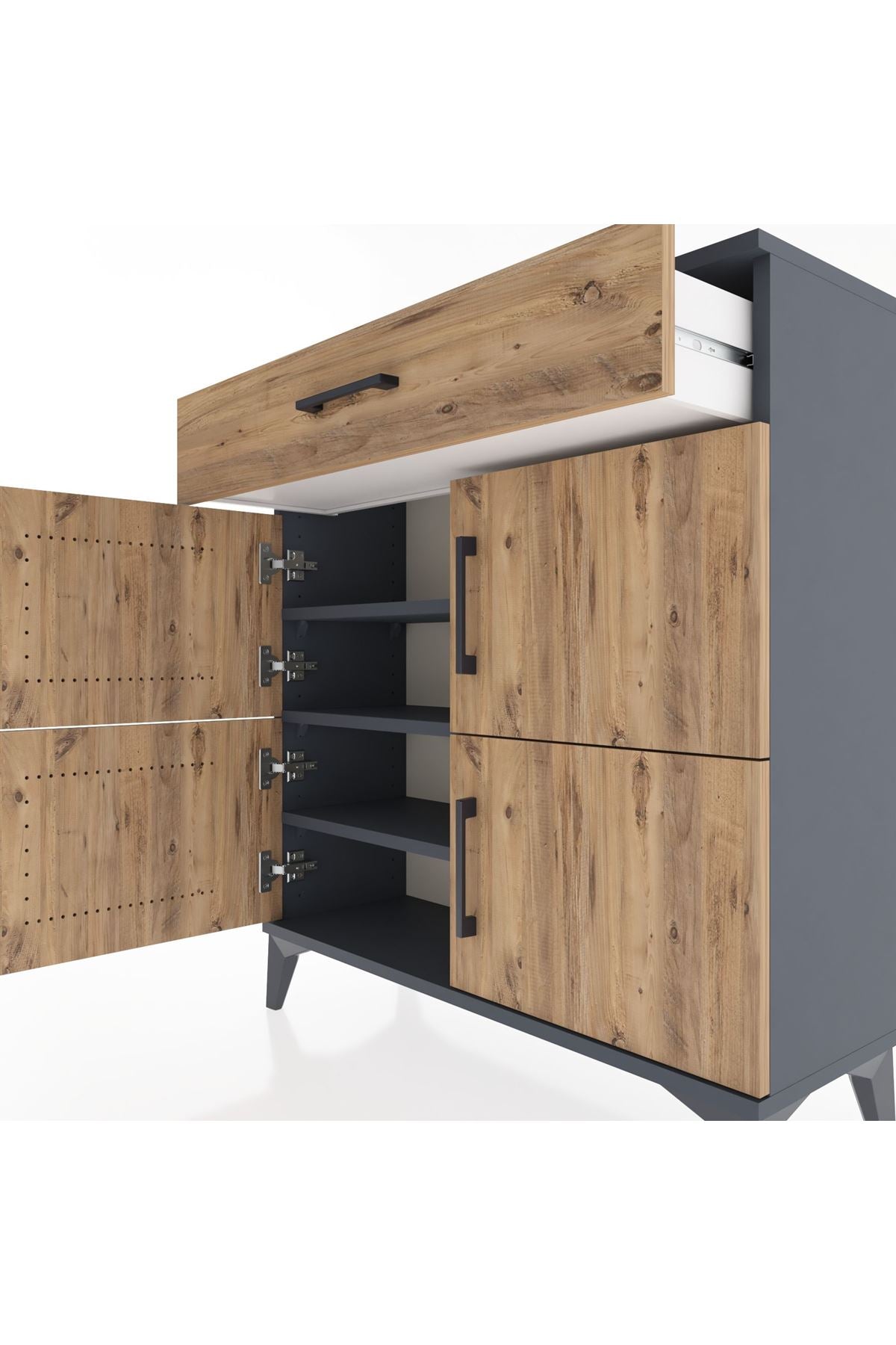 Arges Şifonyer 3 Raflı Tek Çekmeceli 4 Kapaklı 88x30x96 Antrasit-Çam