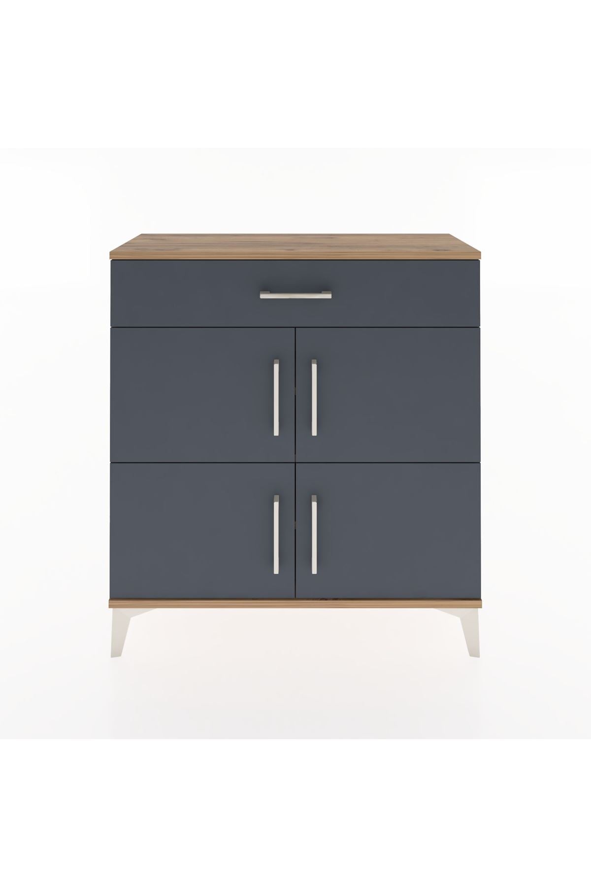 Arges Şifonyer 3 Raflı Tek Çekmeceli 4 Kapaklı 88x30x96 Çam-Antrasit