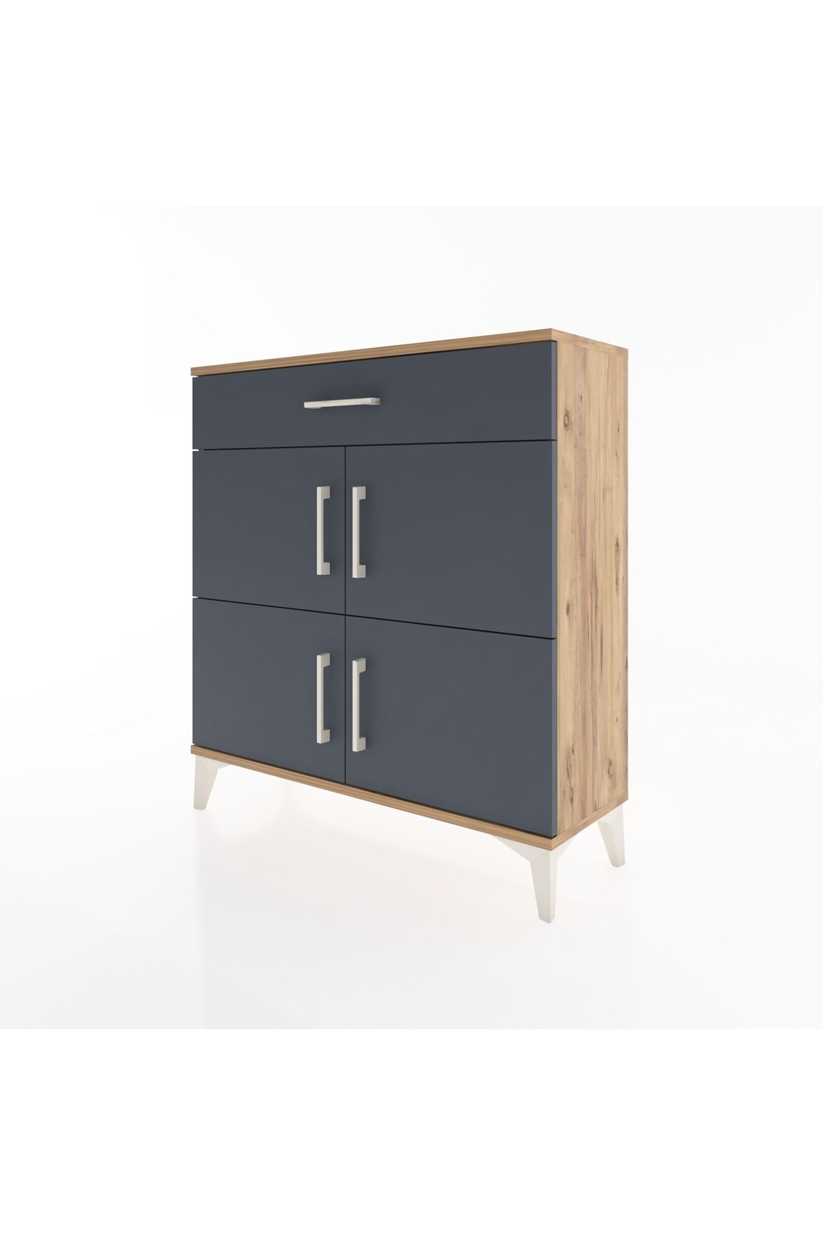 Arges Şifonyer 3 Raflı Tek Çekmeceli 4 Kapaklı 88x30x96 Çam-Antrasit