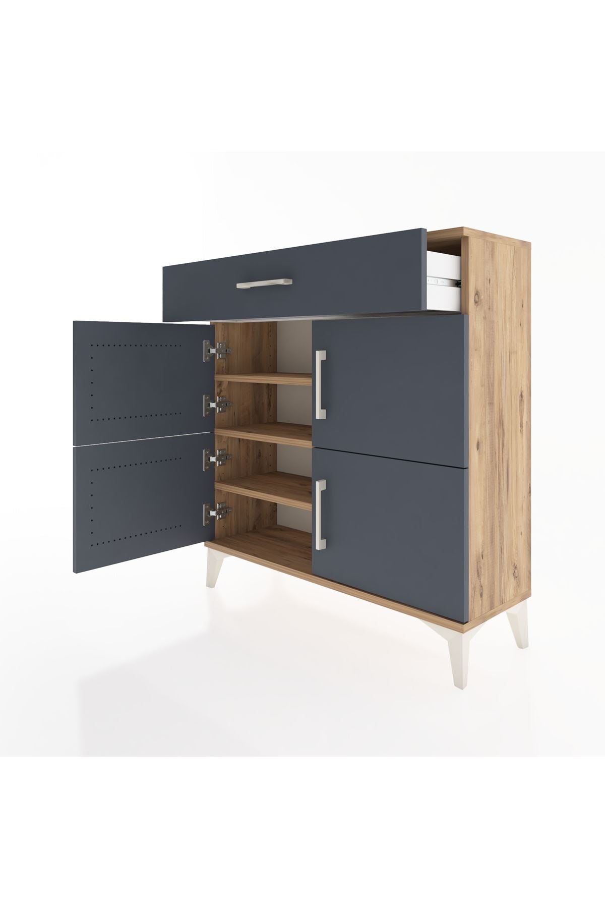 Arges Şifonyer 3 Raflı Tek Çekmeceli 4 Kapaklı 88x30x96 Çam-Antrasit