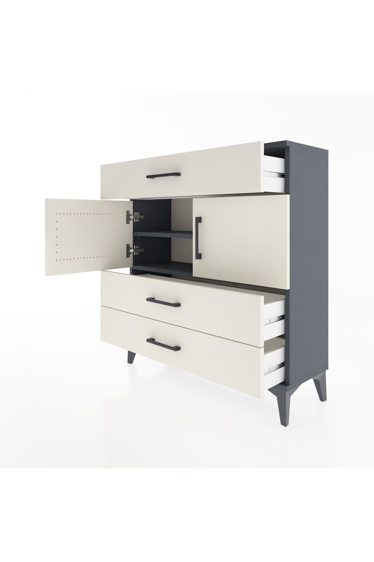 Arges Şifonyer 2 Raflı 3 Çekmeceli 2 Kapaklı 88x30x96 Antrasit-Aytaşı